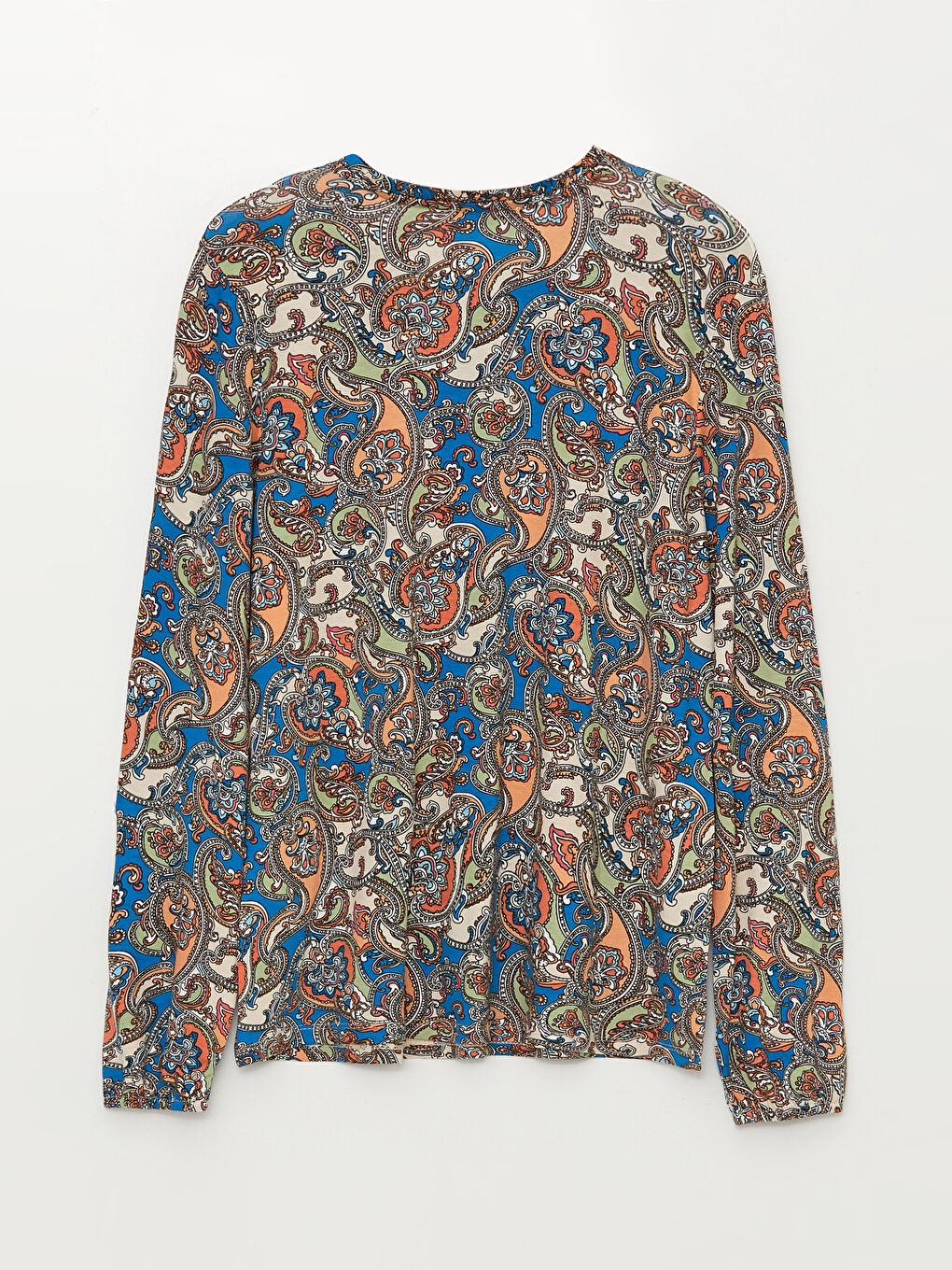 Bej Bağlamalı Yaka Desenli Uzun Kollu Kadın Bluz-6