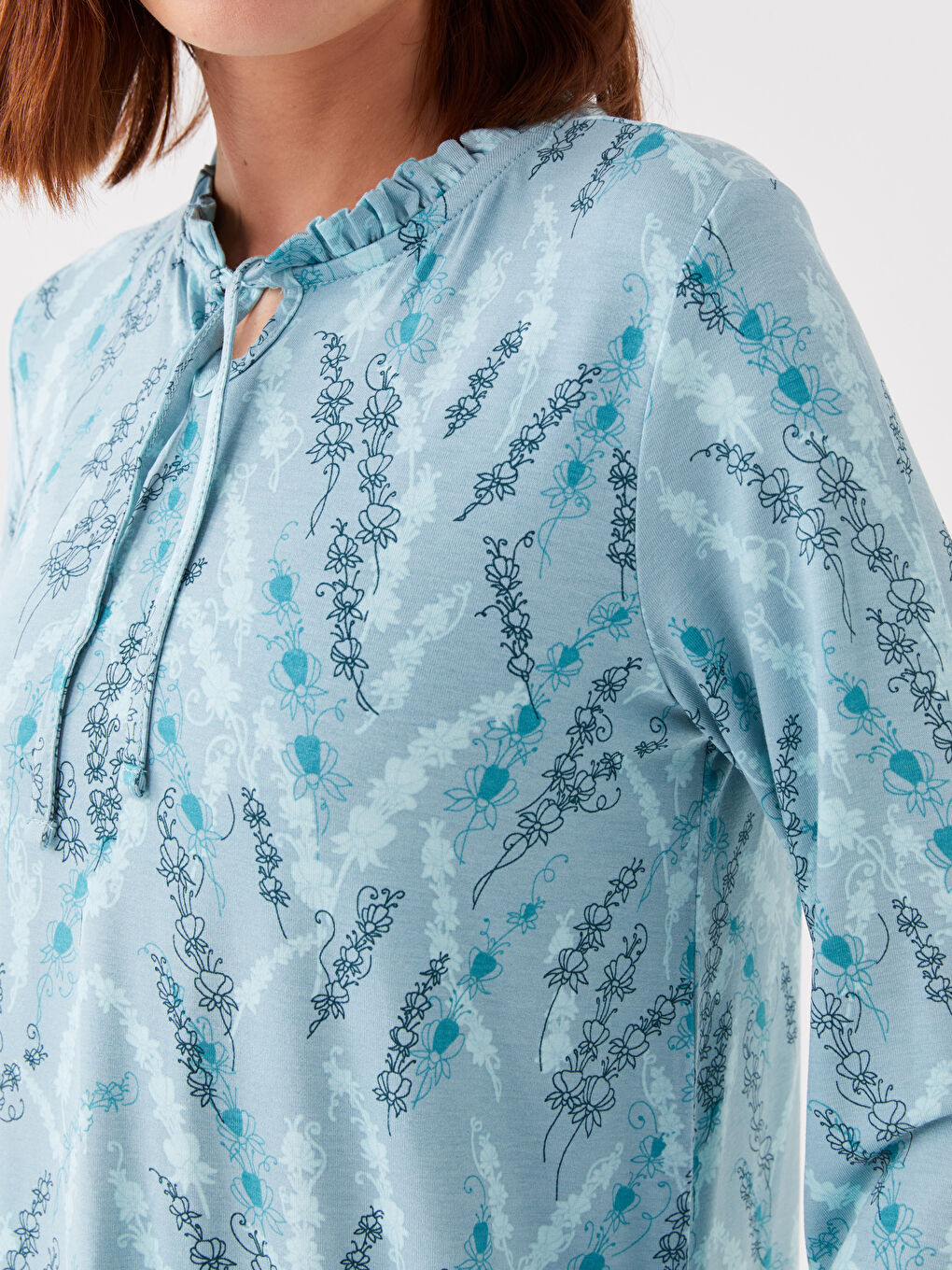 Tie Neck Patterned Long Sleeve Women's Blouse-3