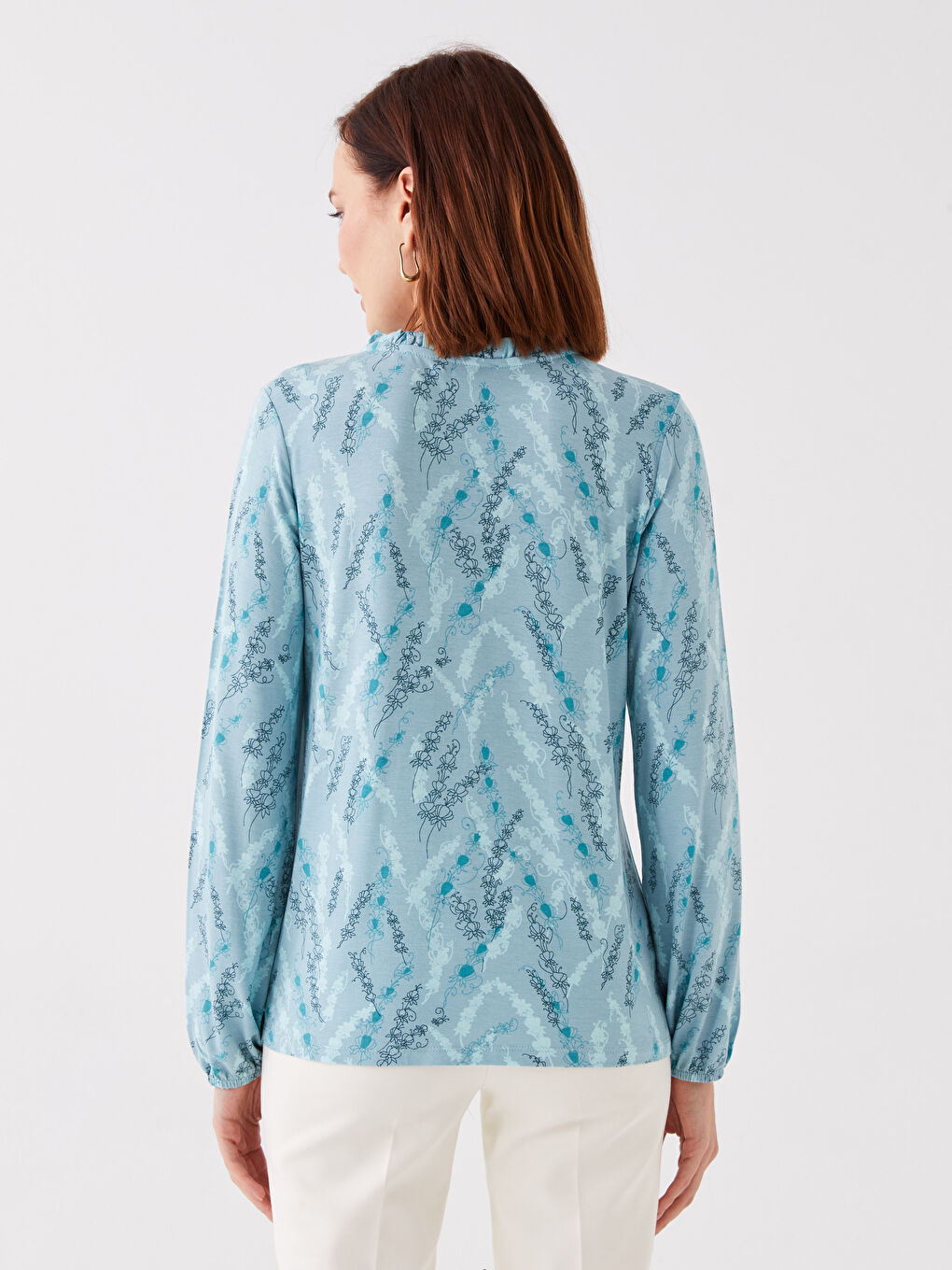 Tie Neck Patterned Long Sleeve Women's Blouse-4