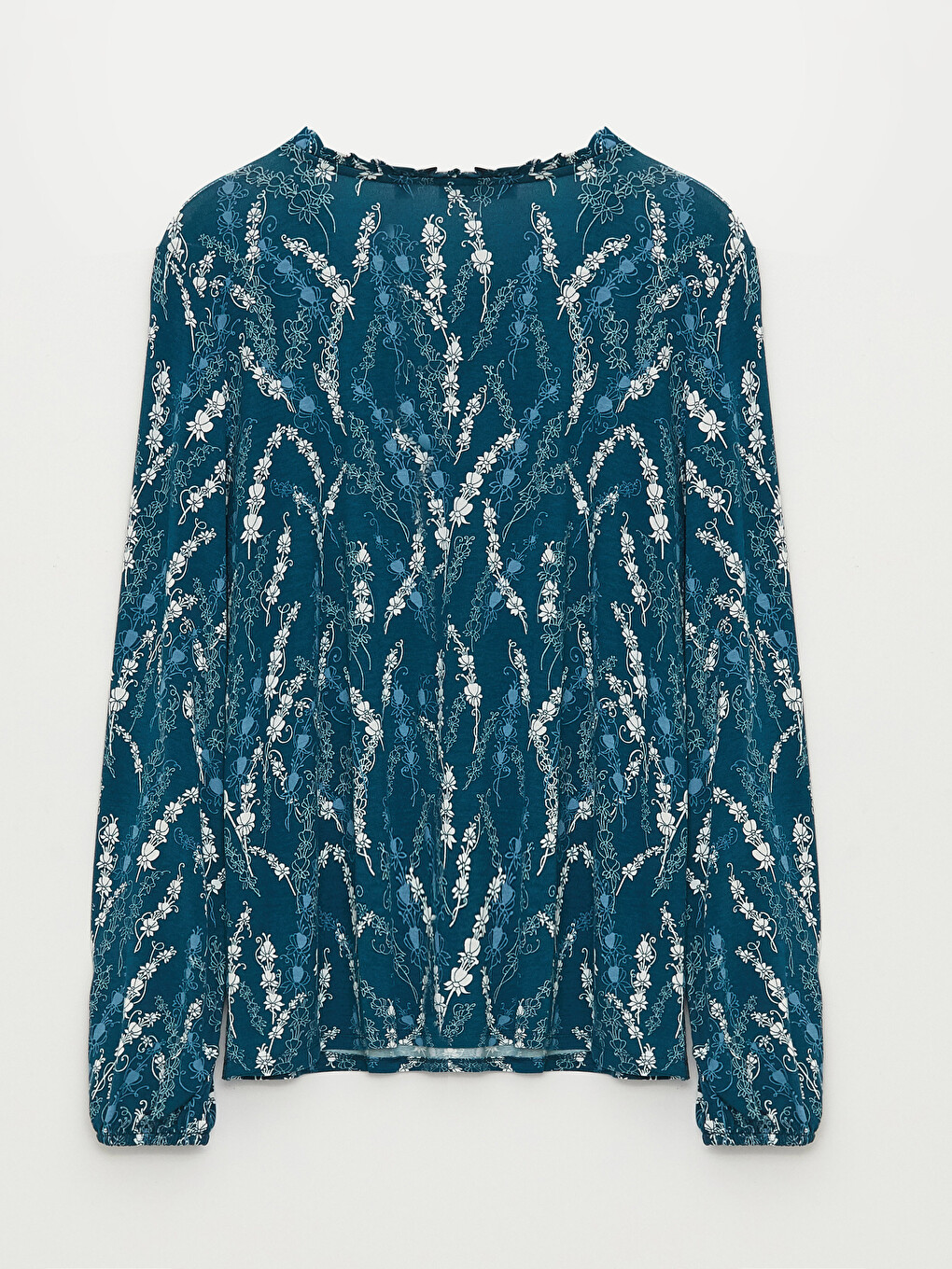 Tie Neck Patterned Long Sleeve Women's Blouse-6