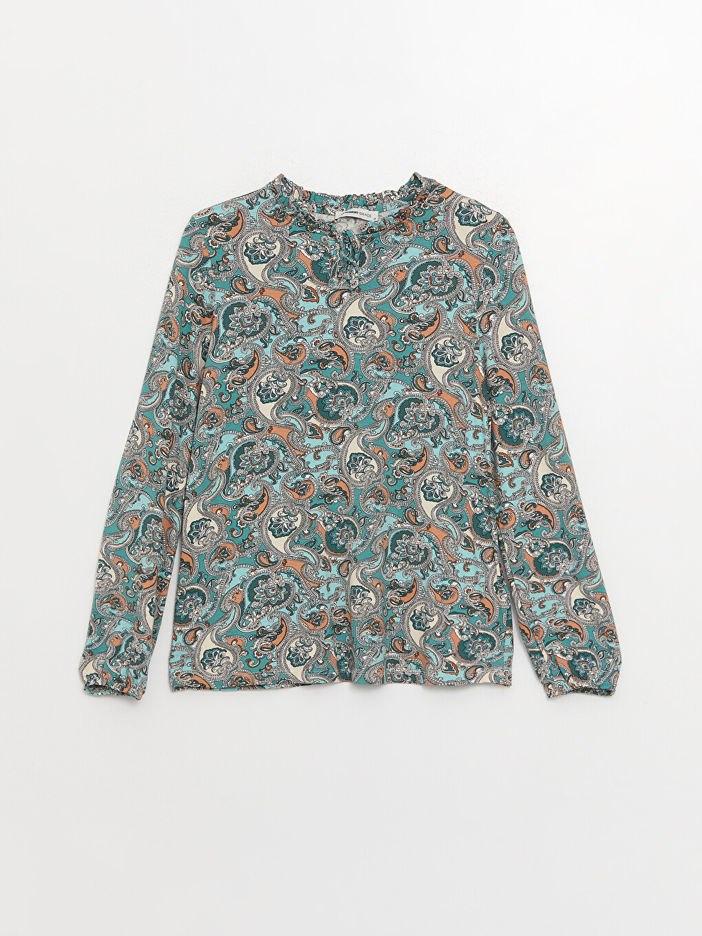 Tie Neck Patterned Long Sleeve Women's Blouse-5