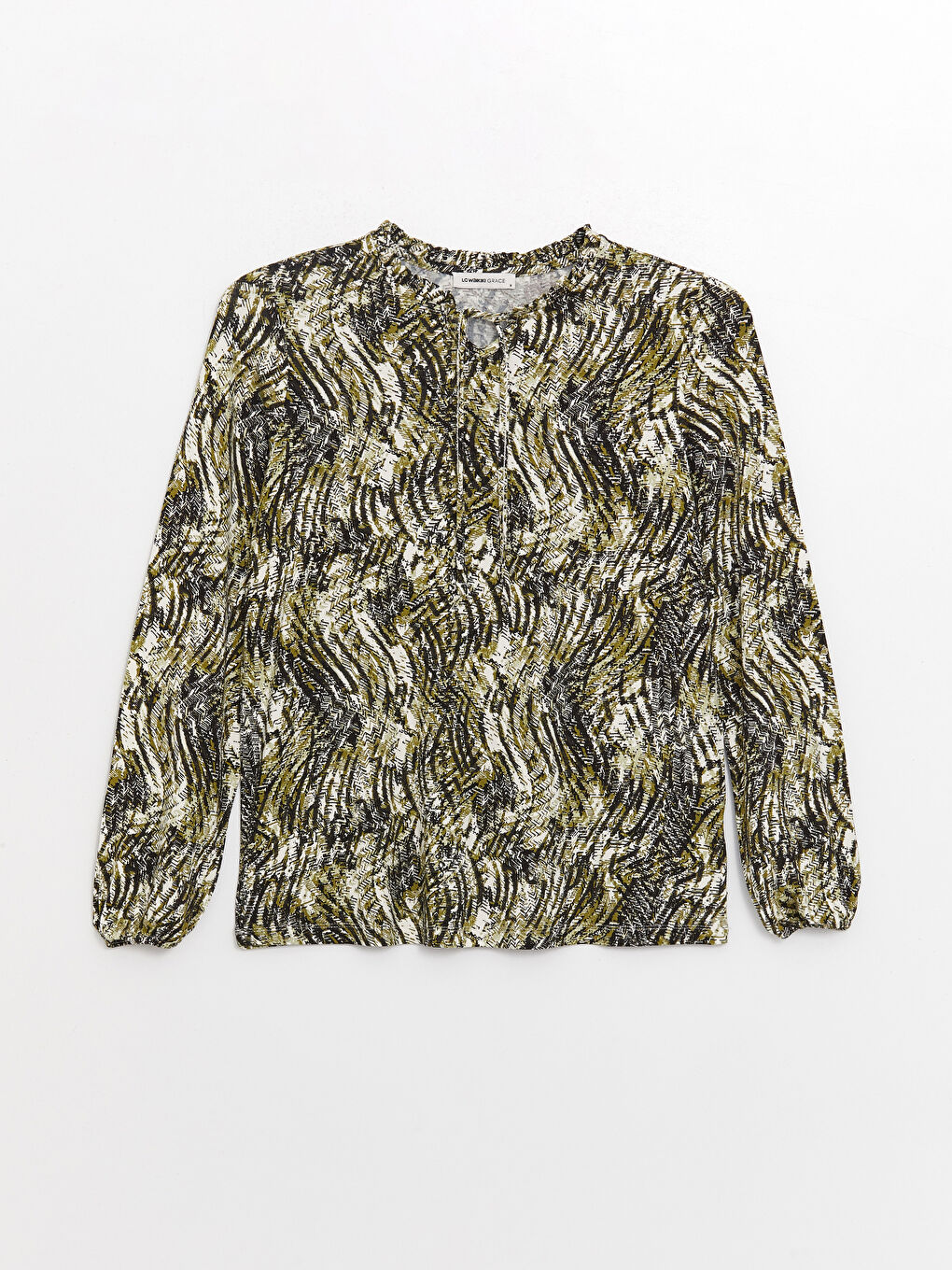 Blouse à Col Lavallière à Motifs et Manches Longues pour Femmes-5
