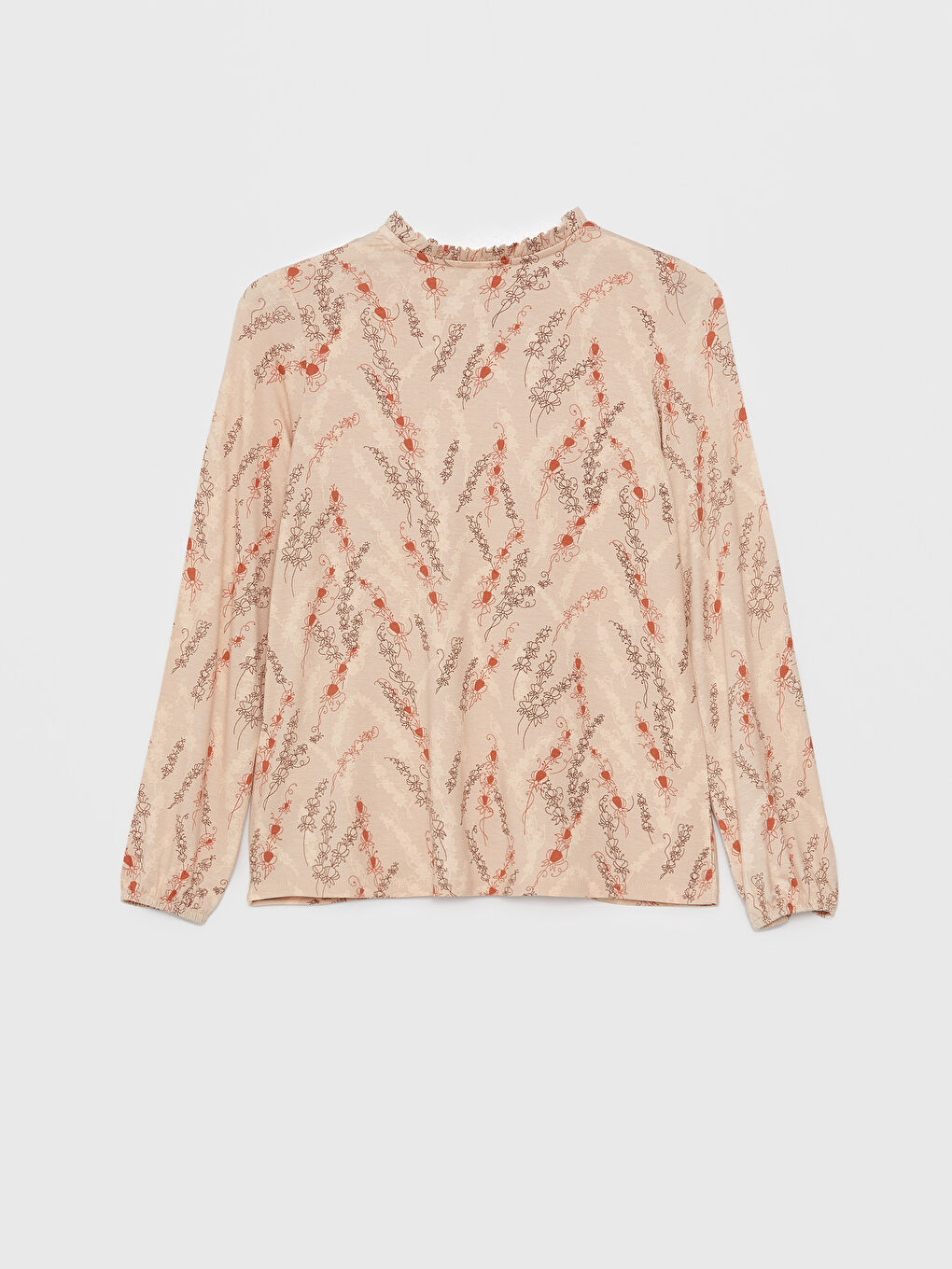 Pembe Bağlamalı Yaka Desenli Uzun Kollu Kadın Bluz-6