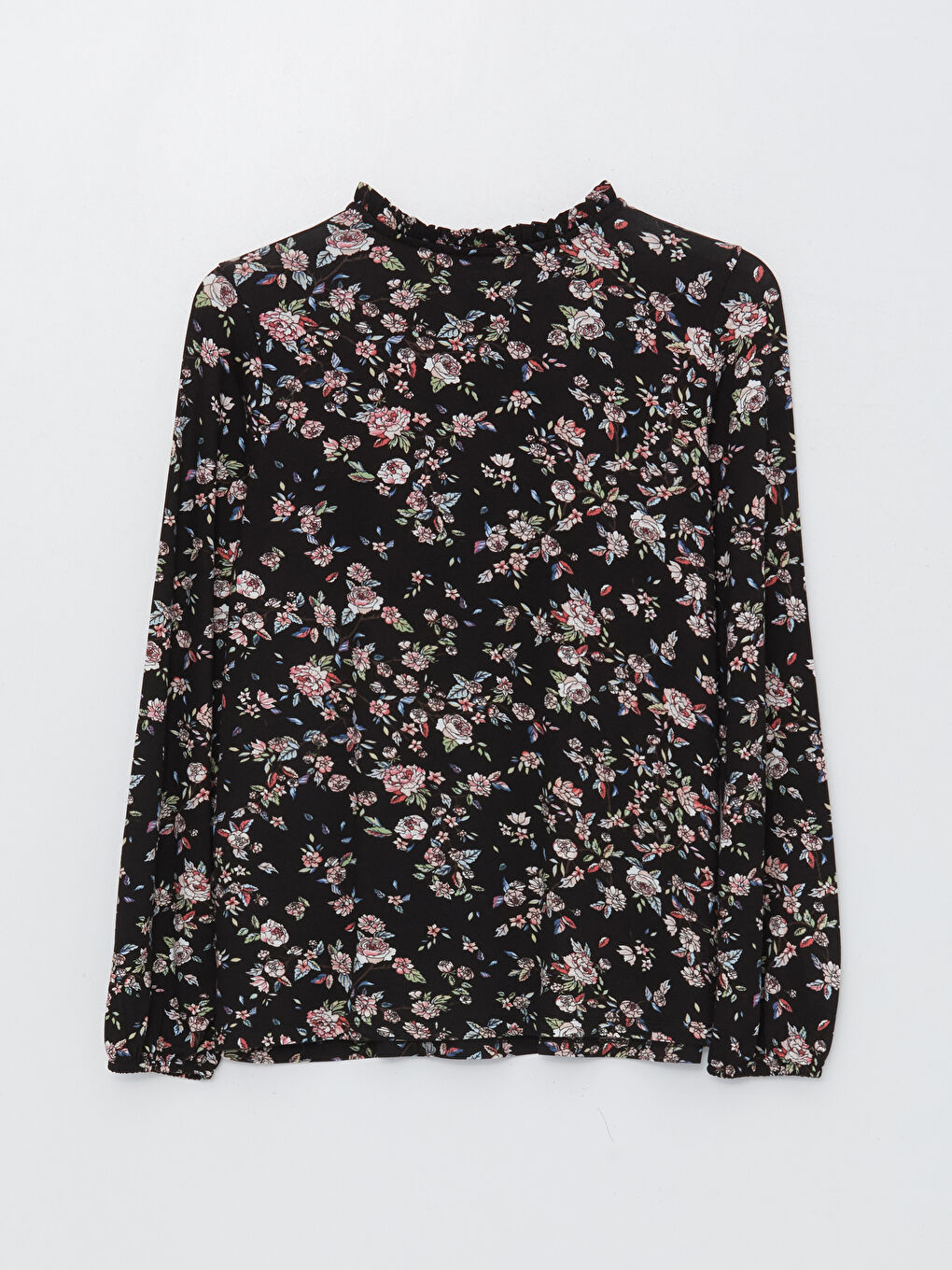 Siyah Bağlamalı Yaka Desenli Uzun Kollu Kadın Bluz-6