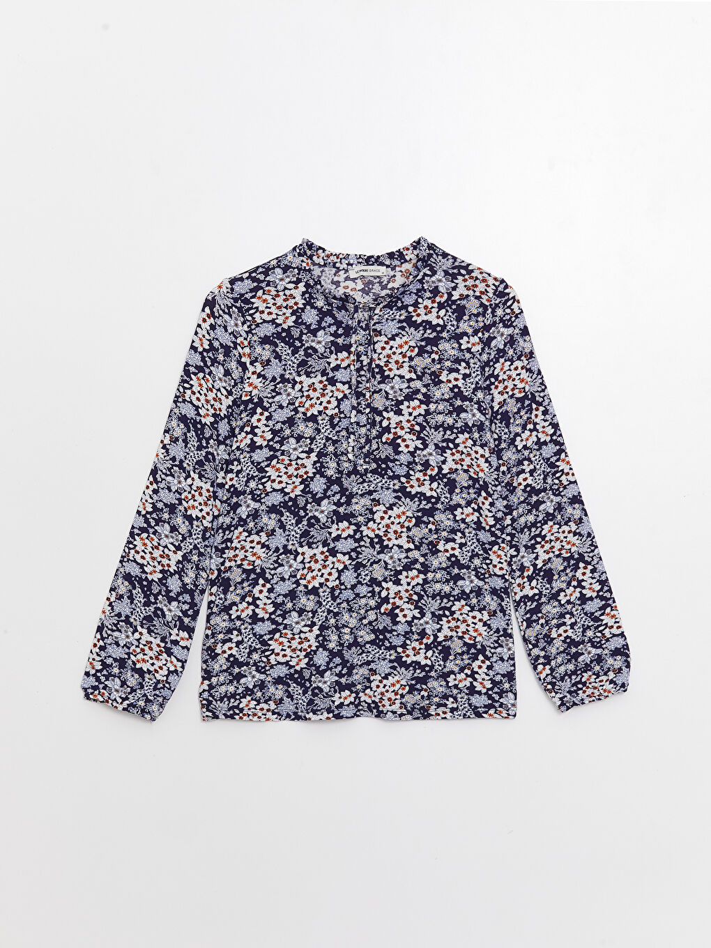 Blouse à Col Lavallière à Motifs et Manches Longues pour Femmes-5