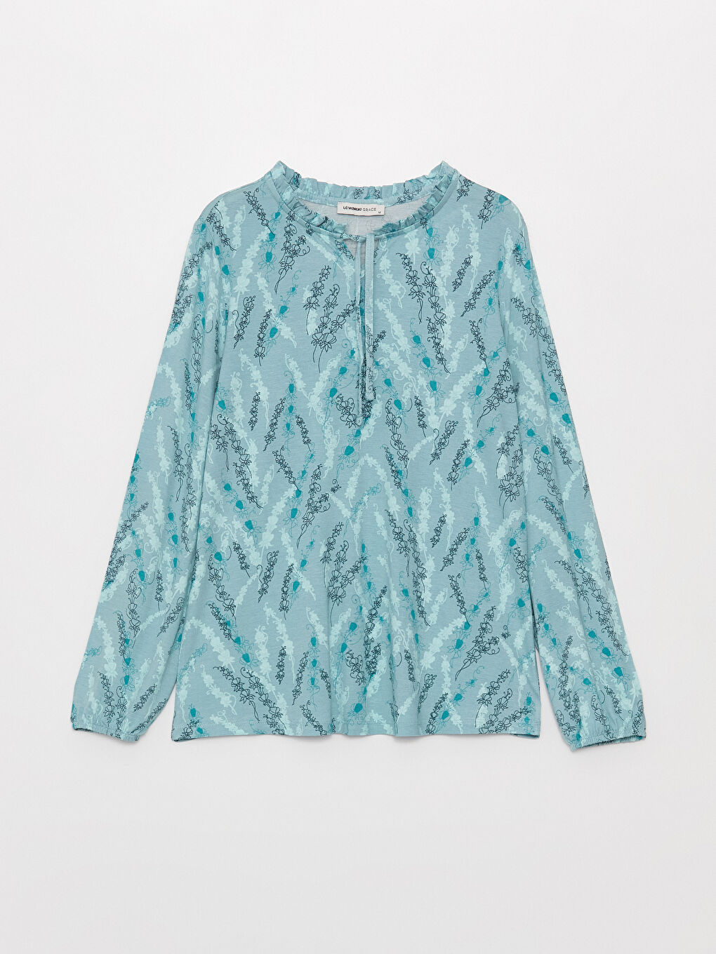 Tie Neck Patterned Long Sleeve Women's Blouse-5