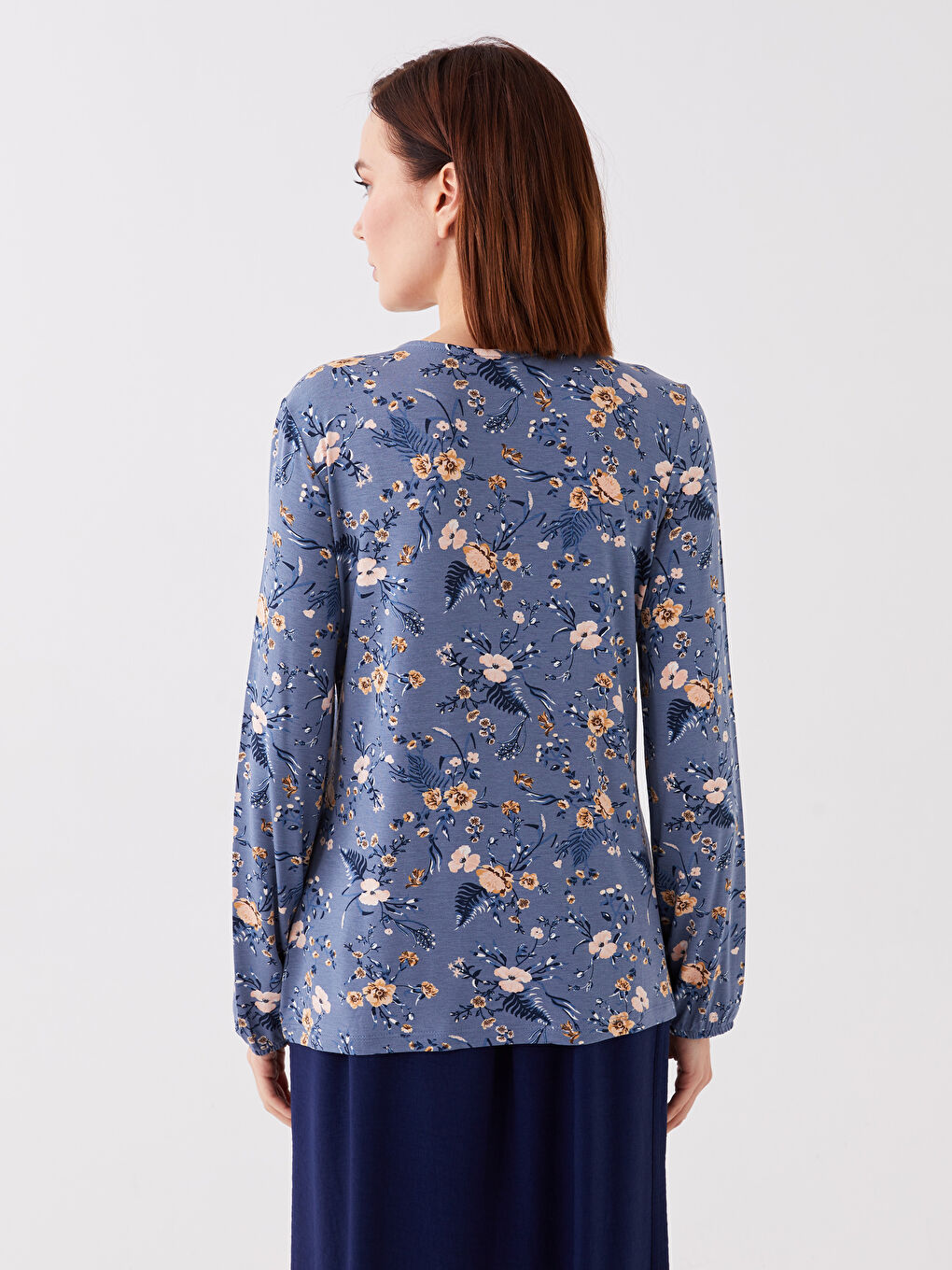 Tie Neck Floral Long Sleeve Women's Blouse-4
