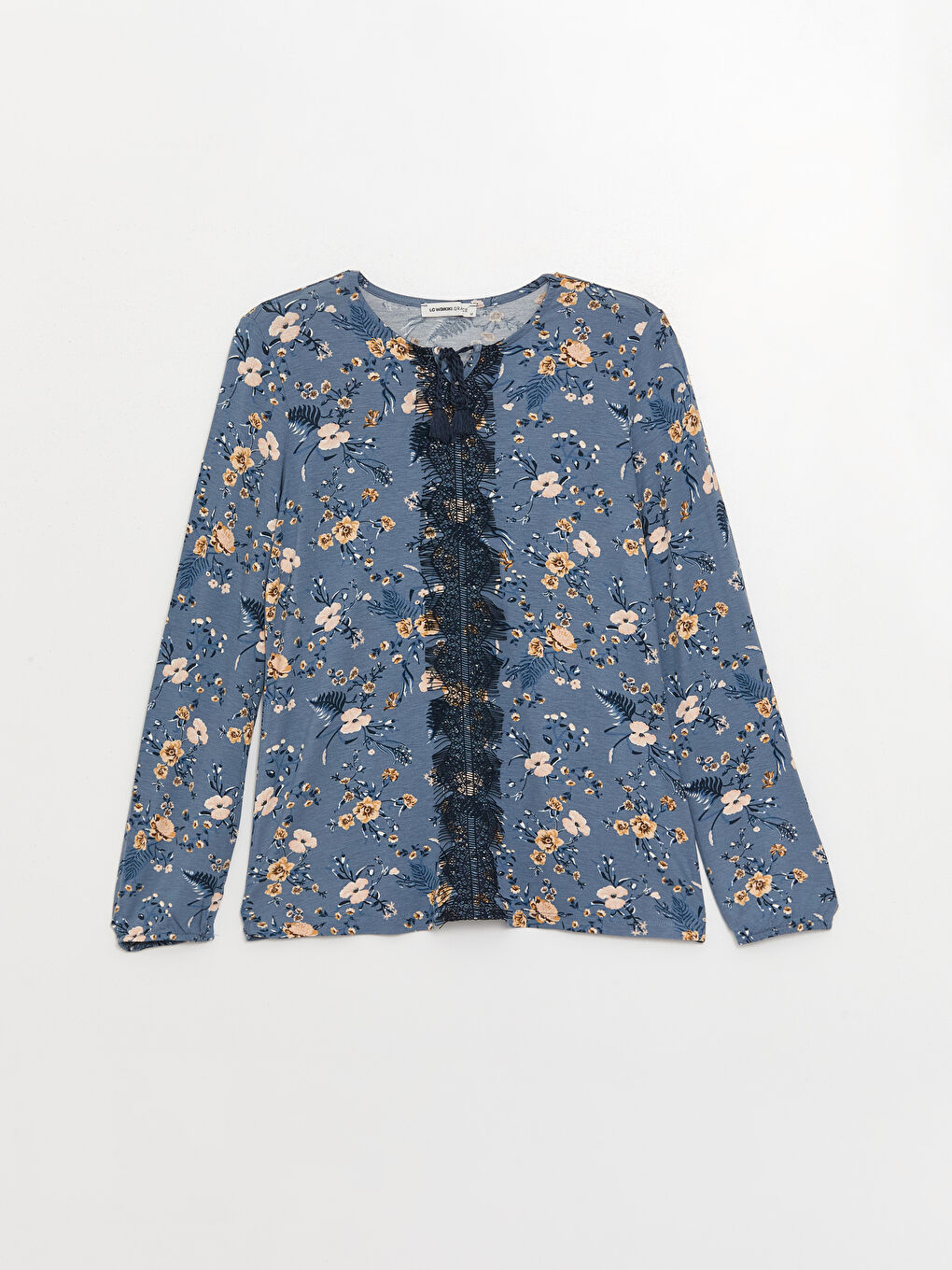 Tie Neck Floral Long Sleeve Women's Blouse-5