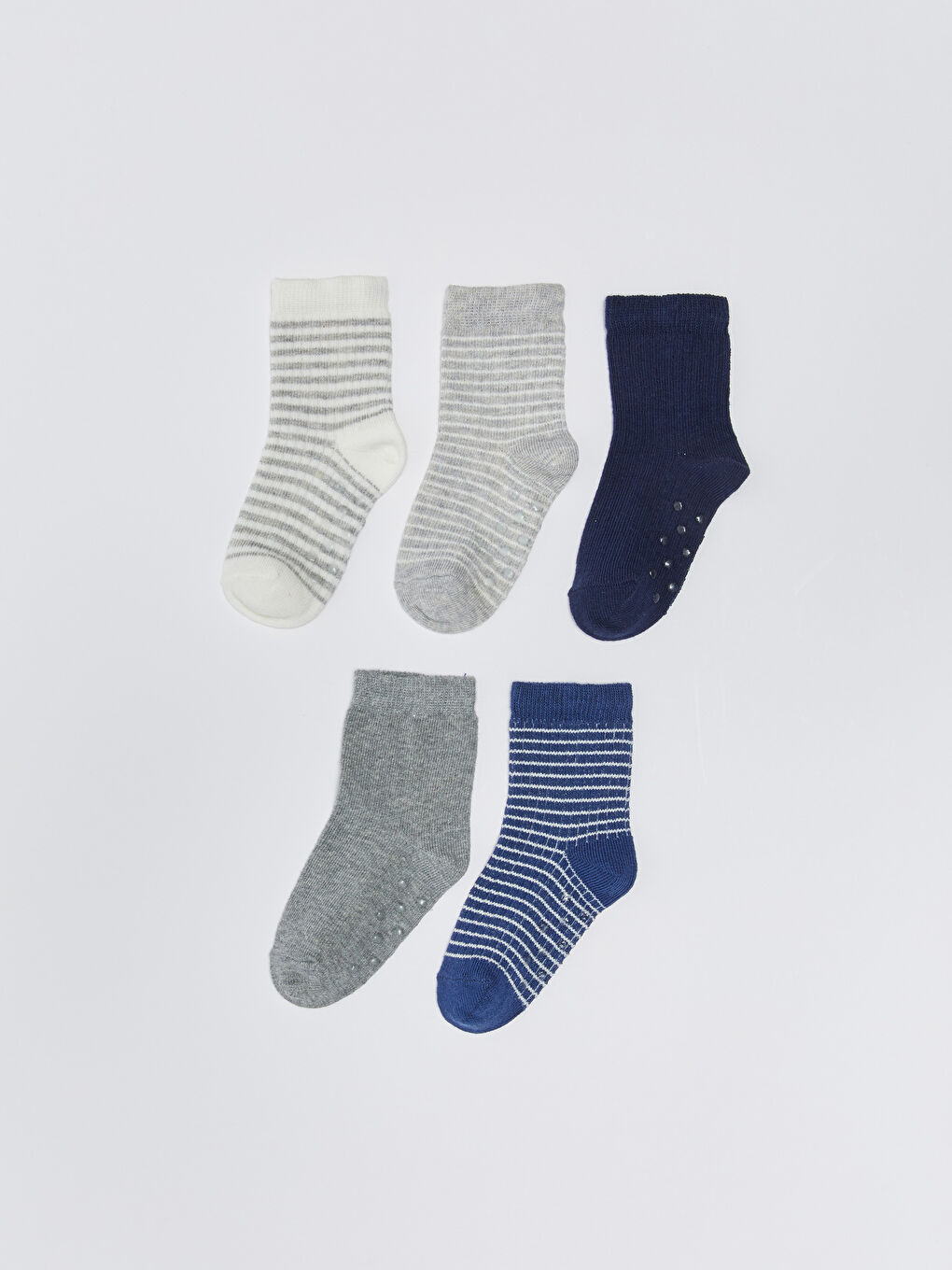Ekru Çizgili Erkek Bebek Soket Çorap 5'li