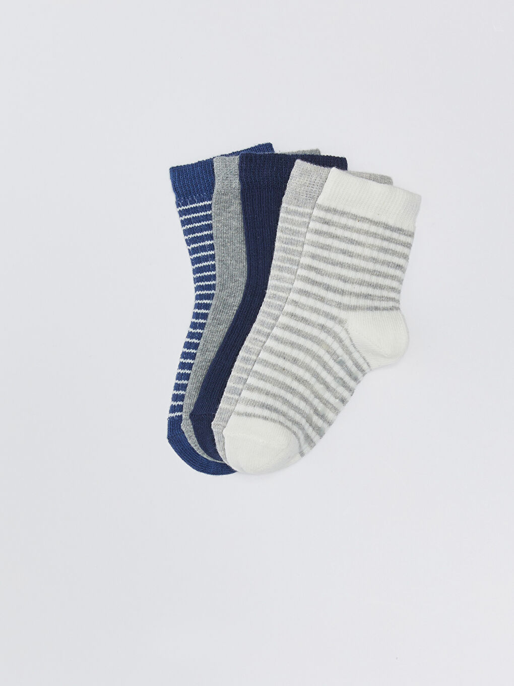 Ekru Çizgili Erkek Bebek Soket Çorap 5'li-2
