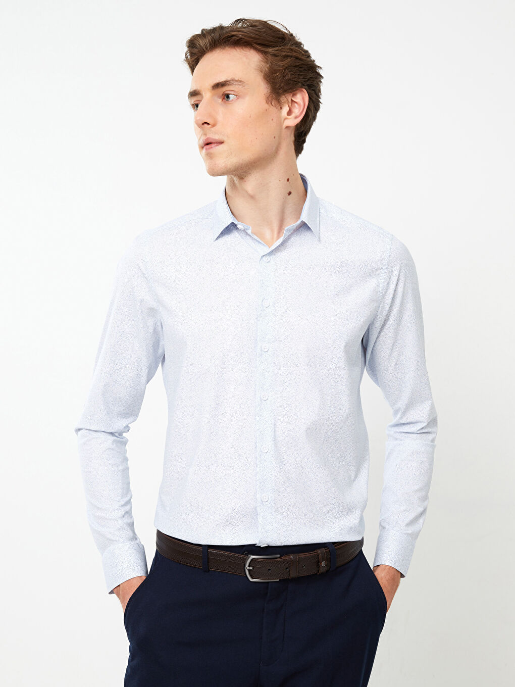 Mavi Ekstra Dar Kalıp Uzun Kollu Desenli Erkek Gömlek