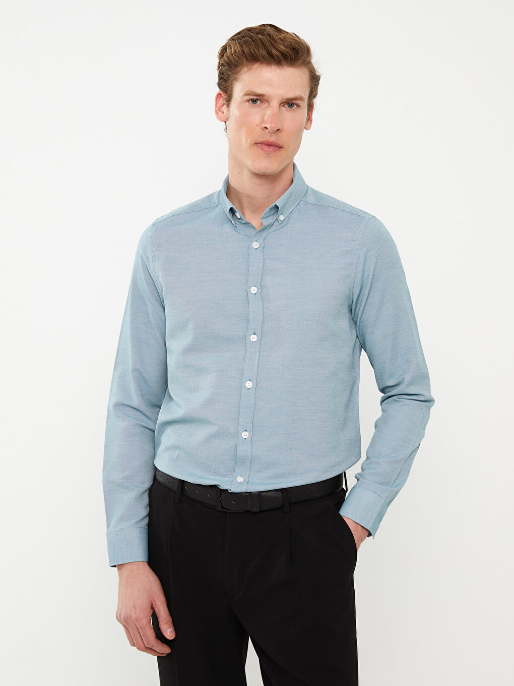 Рубашка мужская слим-фит с длинным рукавом из оксфорда