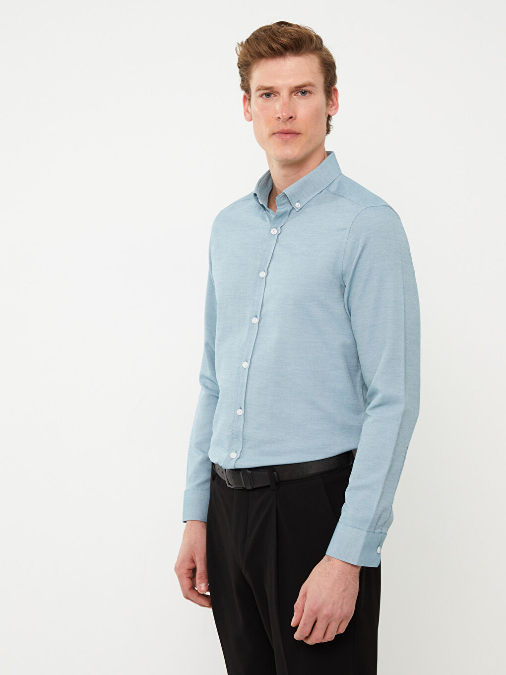 Рубашка мужская слим-фит с длинным рукавом из оксфорда-1