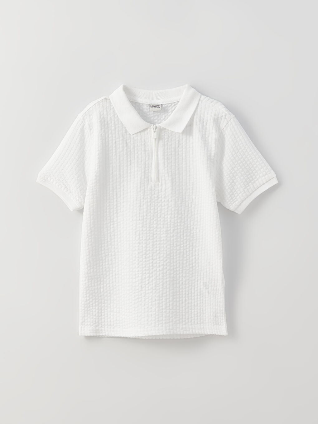 Beyaz Polo Yaka Kendinden Desenli Kısa Kollu Erkek Çocuk Tişört-2