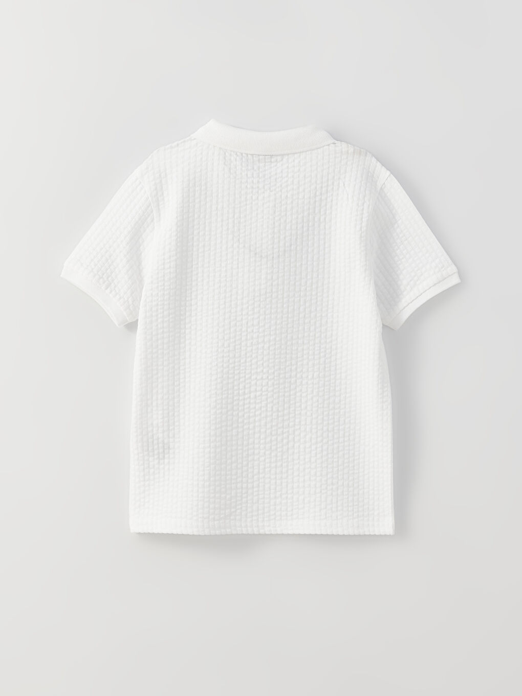 Beyaz Polo Yaka Kendinden Desenli Kısa Kollu Erkek Çocuk Tişört-7