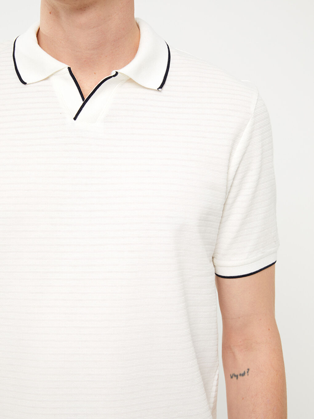Beyaz Polo Yaka Kısa Kollu Penye Erkek Tişört-3