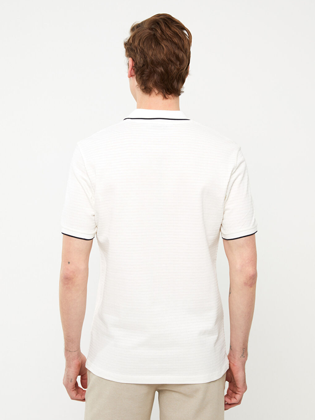 Beyaz Polo Yaka Kısa Kollu Penye Erkek Tişört-4