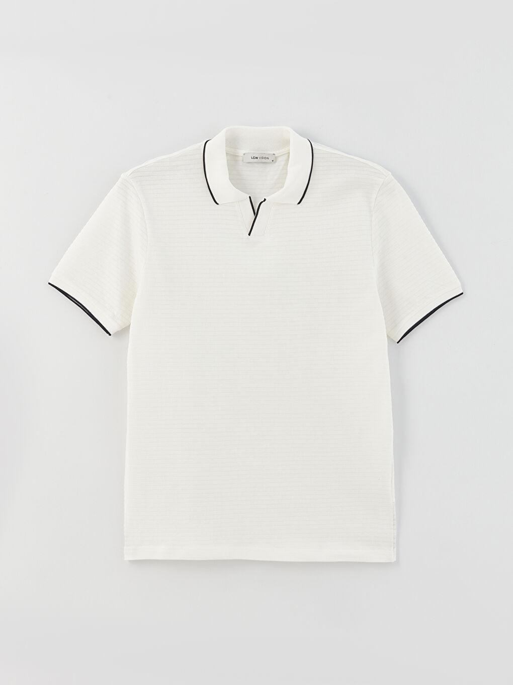 Beyaz Polo Yaka Kısa Kollu Penye Erkek Tişört-5