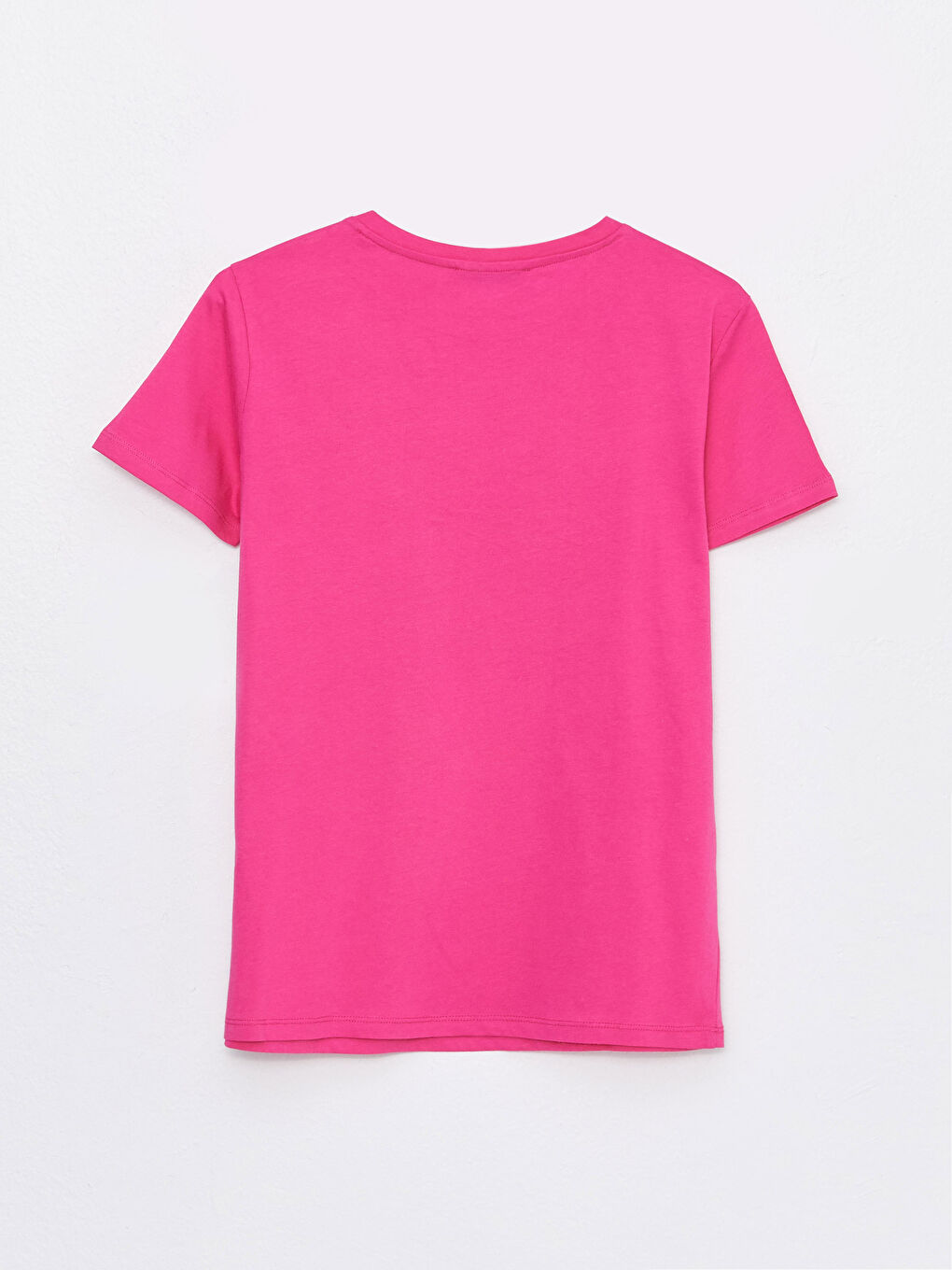 Fuşya Bisiklet Yaka Baskılı Kısa Kollu Kadın Tişört-5