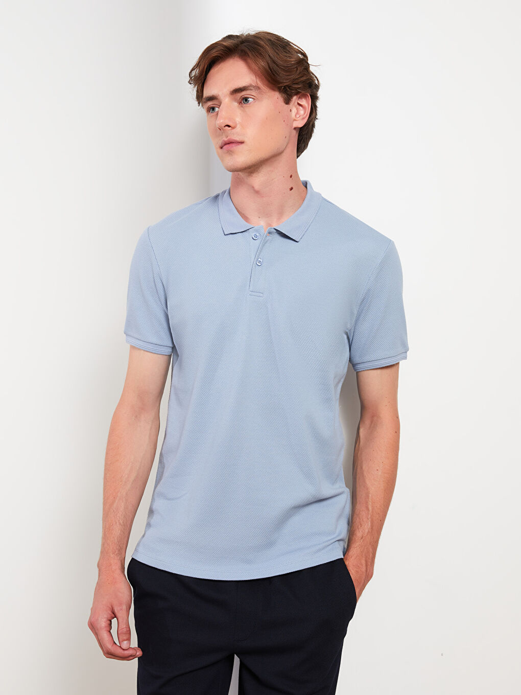Mavi Polo Yaka Kısa Kollu Erkek Tişört-1