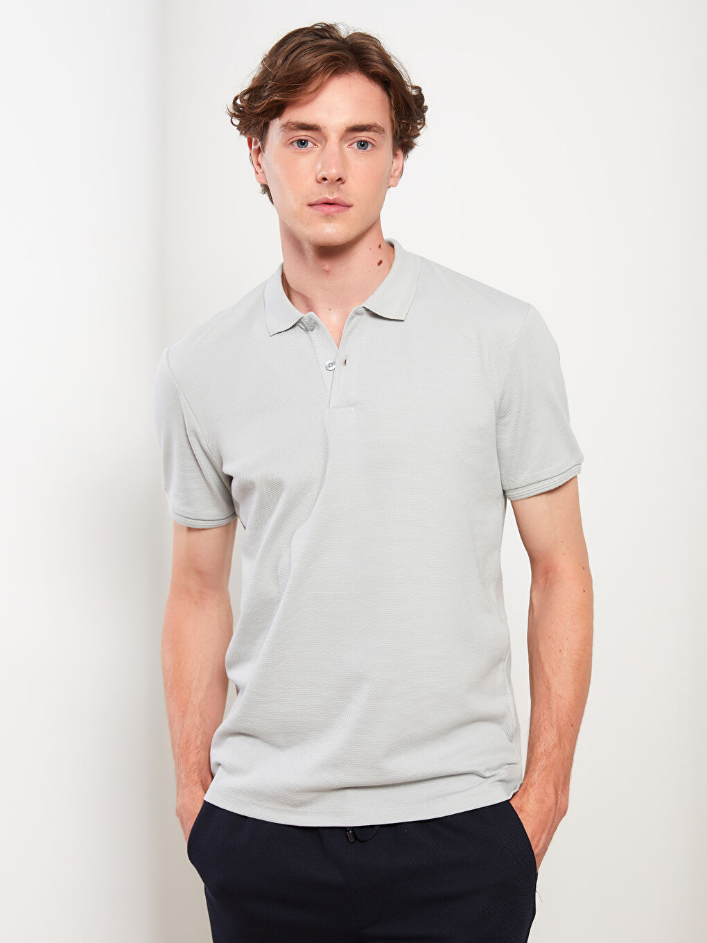 Gri Polo Yaka Kısa Kollu Erkek Tişört-1
