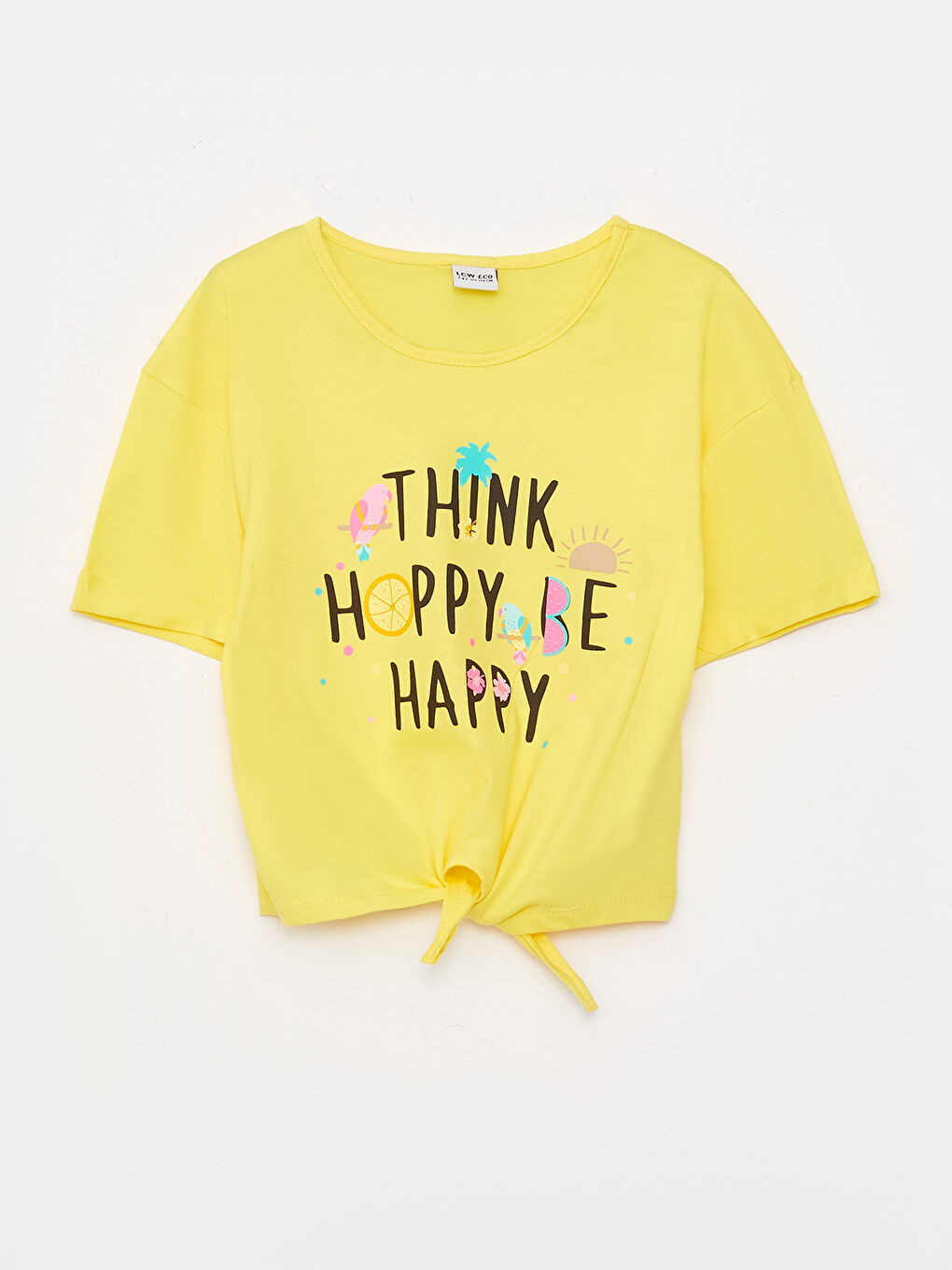 Sarı Bisiklet Yaka Baskılı Kısa Kollu Kız Çocuk Tişört