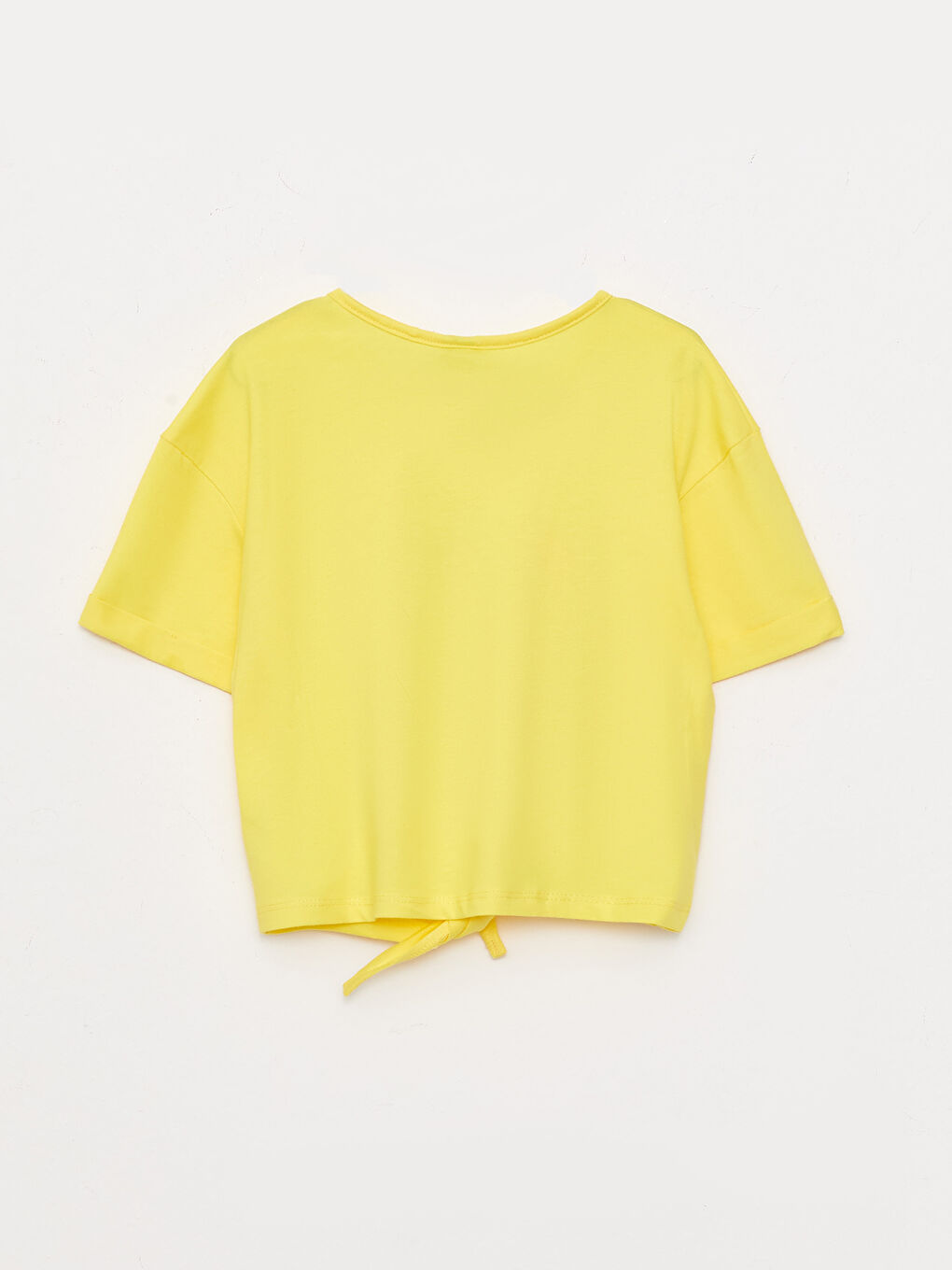 Sarı Bisiklet Yaka Baskılı Kısa Kollu Kız Çocuk Tişört-1