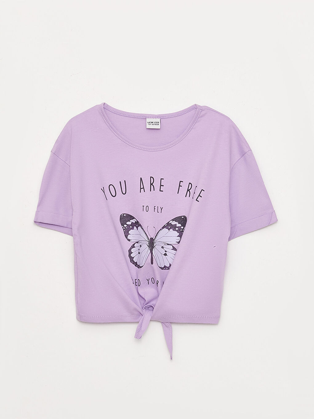 Lila Bisiklet Yaka Baskılı Kısa Kollu Kız Çocuk Tişört