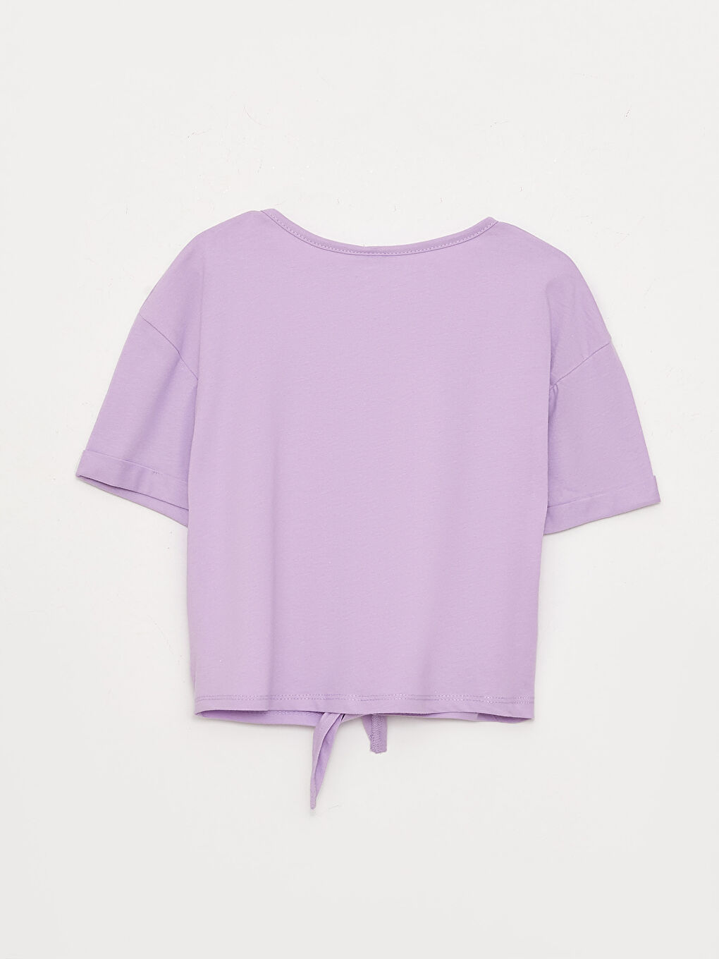 Lila Bisiklet Yaka Baskılı Kısa Kollu Kız Çocuk Tişört-1