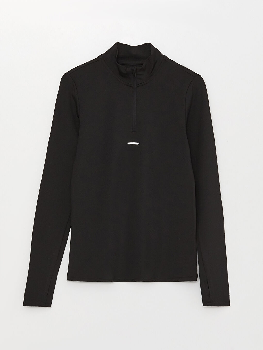 Siyah Dik Yaka Reflektör Baskılı Uzun Kollu Kadın Tişört-5