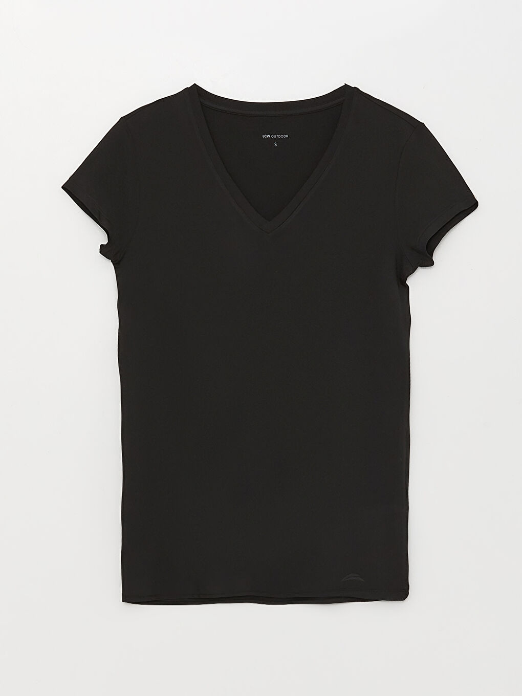 Siyah V Yaka Reflektör Baskılı Kadın Outdoor Tişört-5