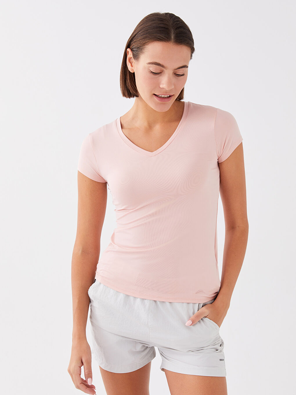 Tricou de Exterior pentru Femei cu Decolteu în V și Imprimeu Reflectorizant