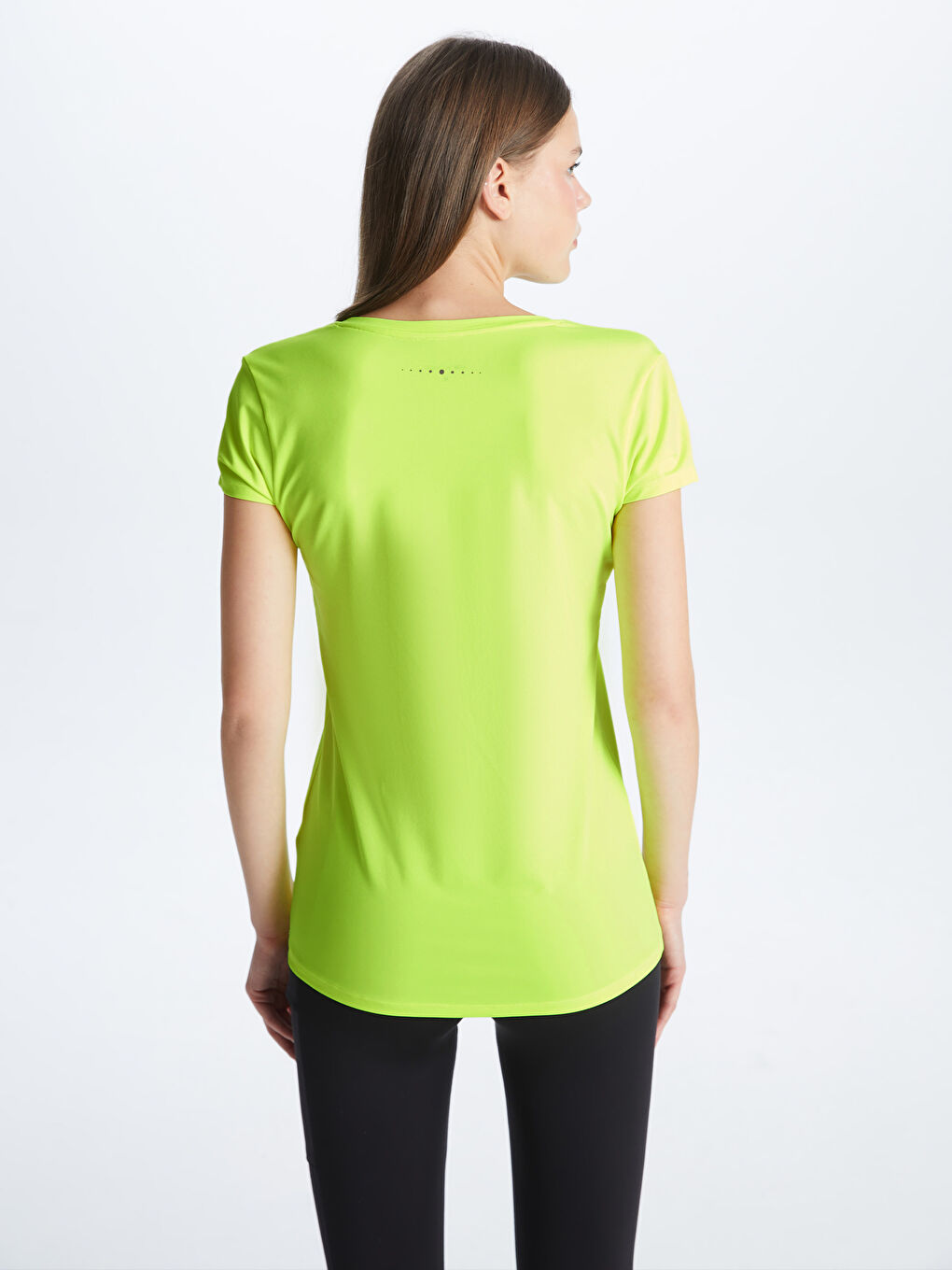 Yeşil V Yaka Reflektör Baskılı Kadın Outdoor Tişört-5