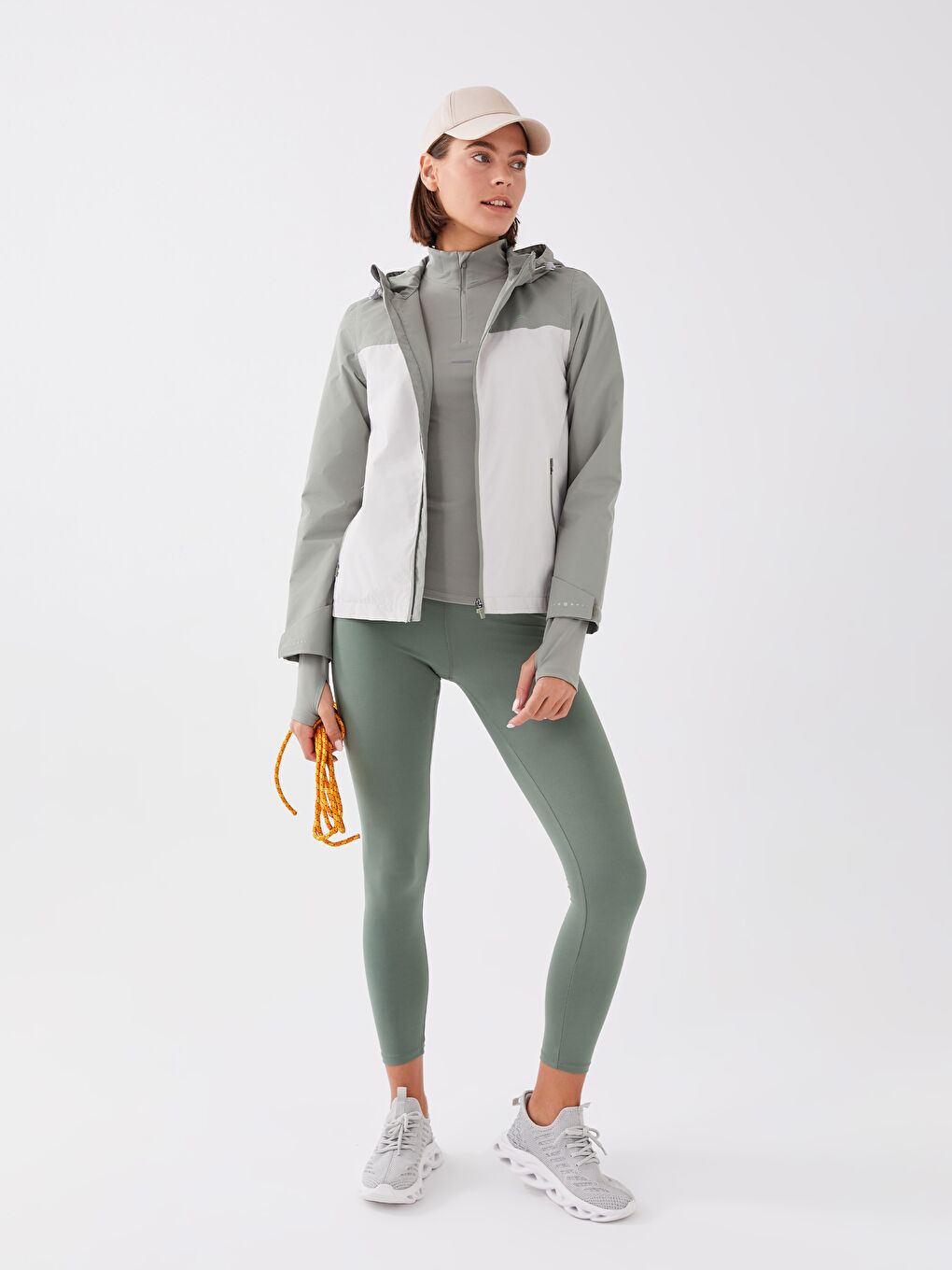 Yeşil Beli Lastikli Reflektör Baskılı Kadın Outdoor Tayt