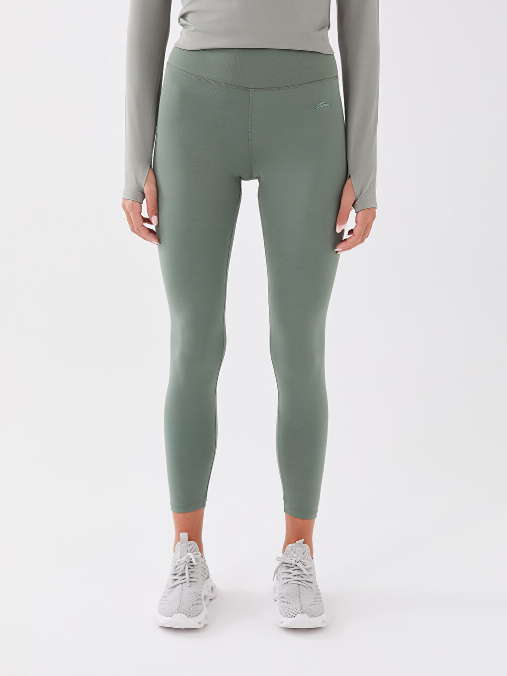 Yeşil Beli Lastikli Reflektör Baskılı Kadın Outdoor Tayt-3