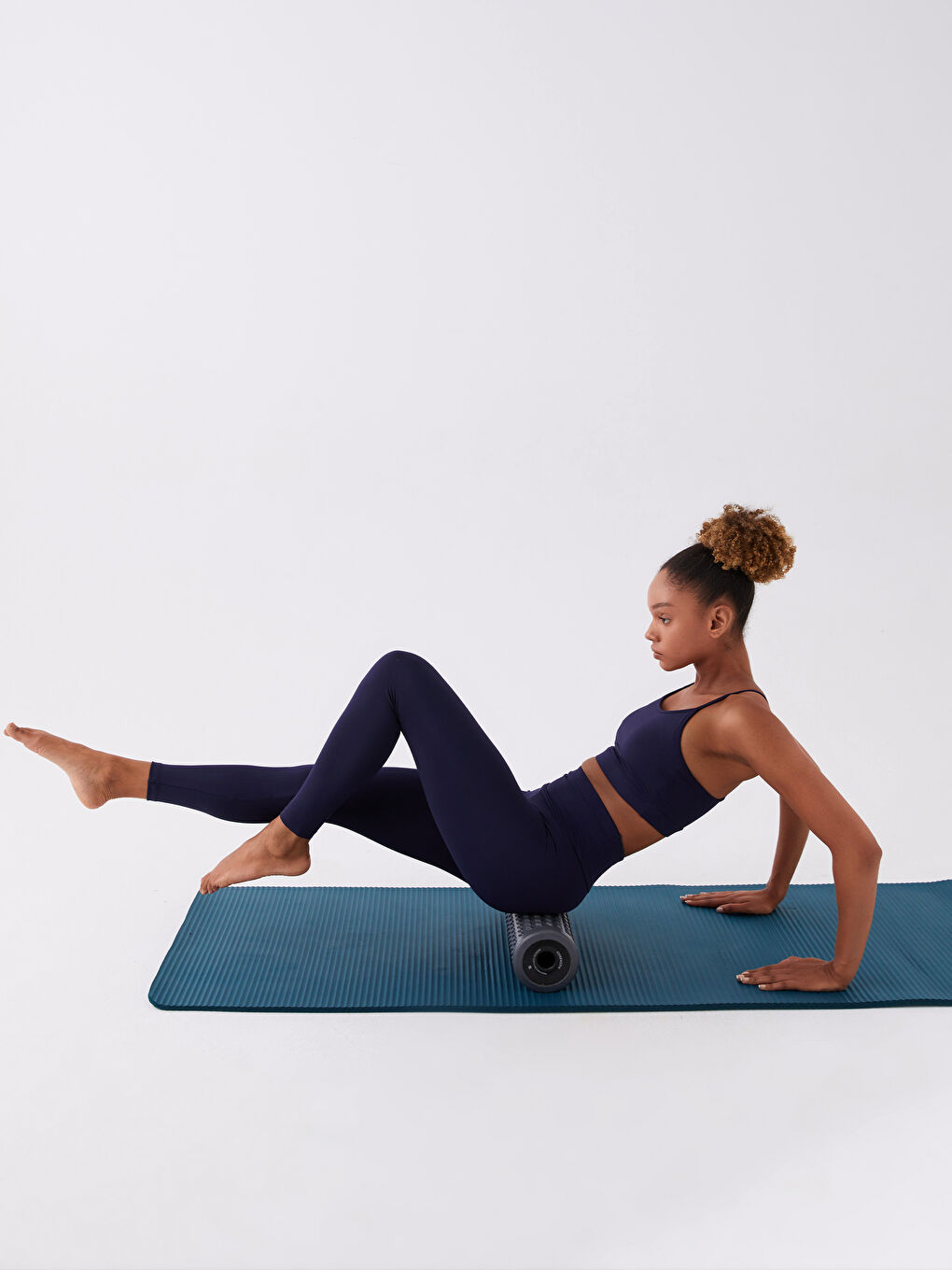 Lacivert Beli Lastikli Düz İnterlok Kadın Spor Tayt-1