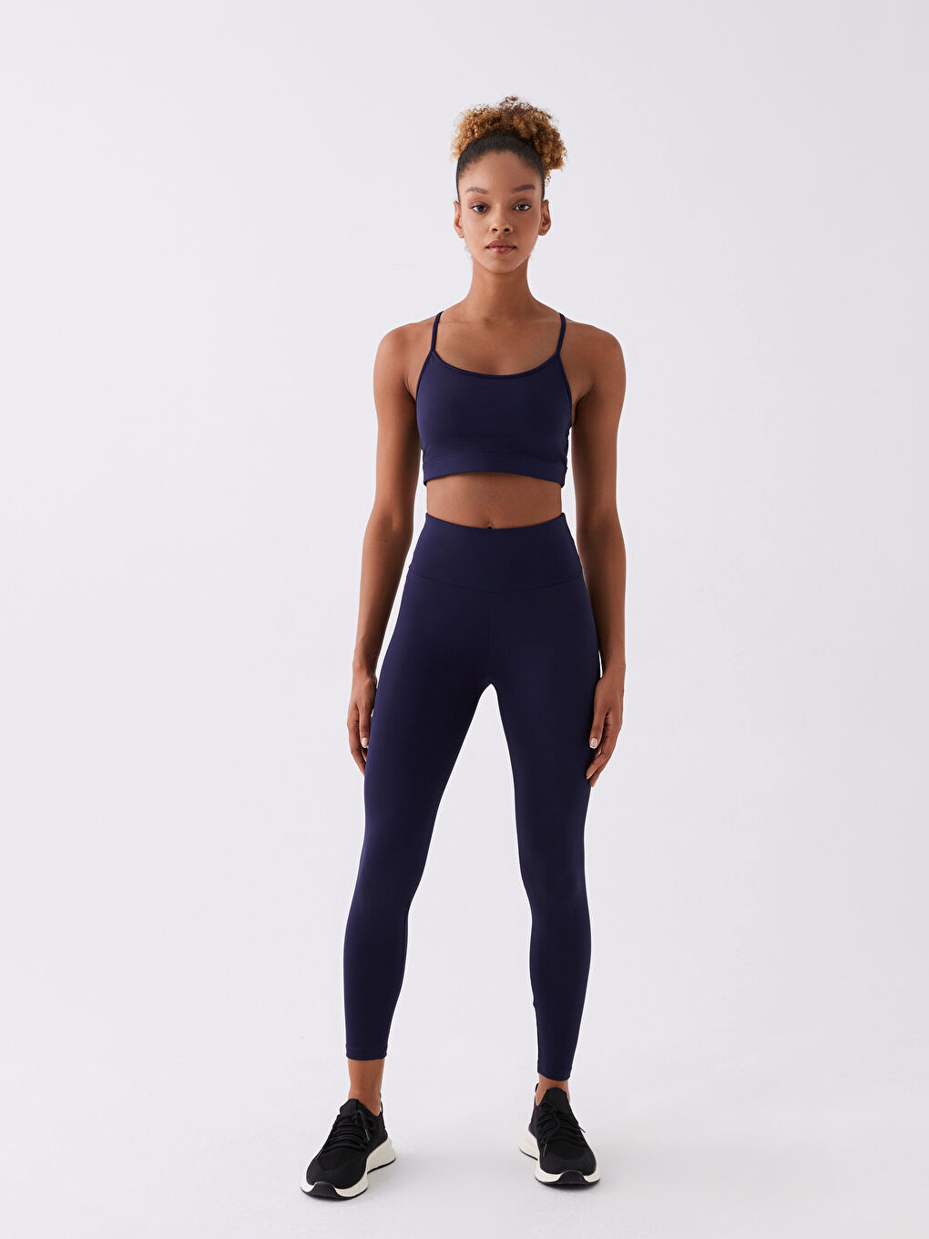 Lacivert Beli Lastikli Düz İnterlok Kadın Spor Tayt-2