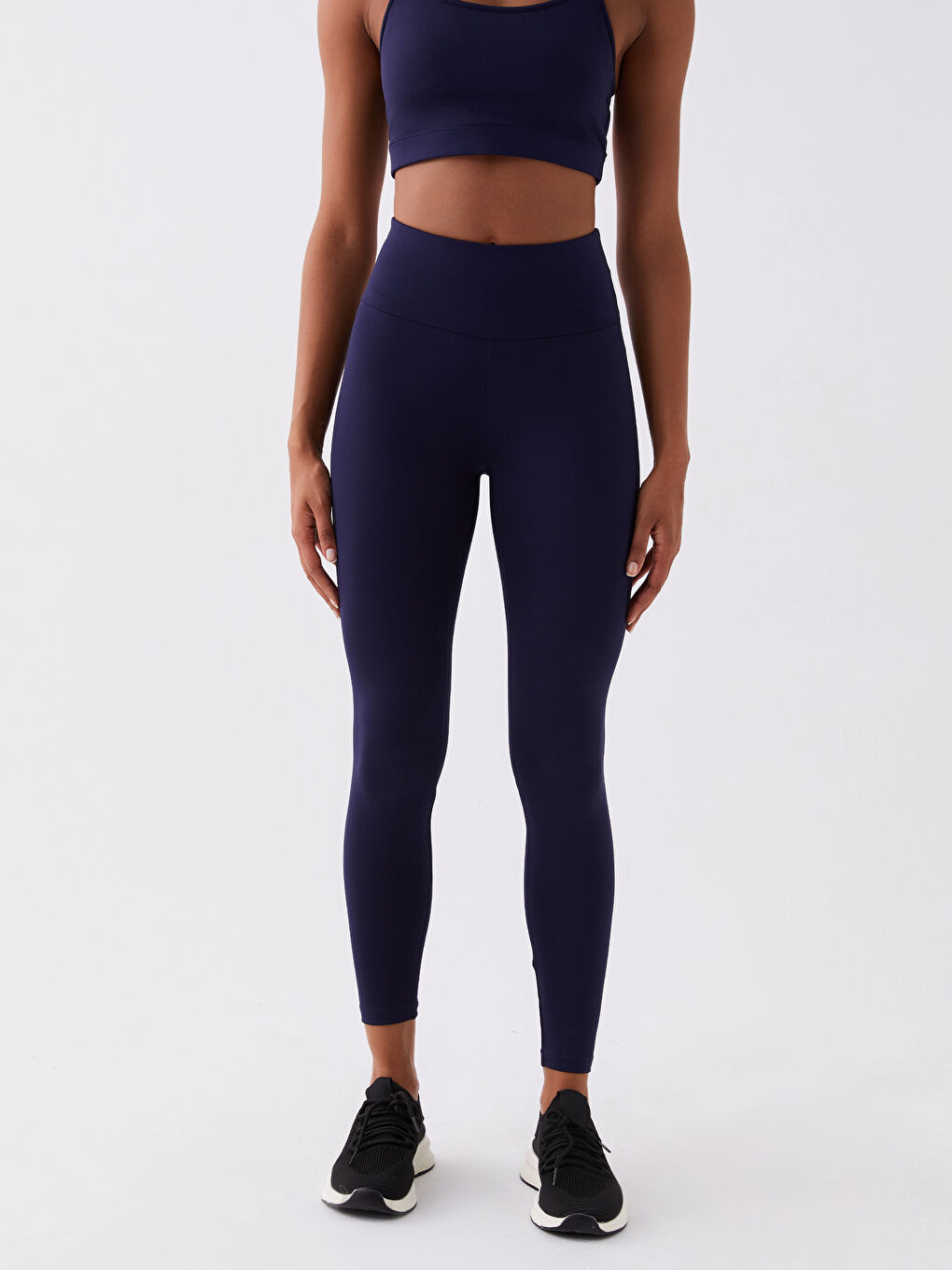 Lacivert Beli Lastikli Düz İnterlok Kadın Spor Tayt-4