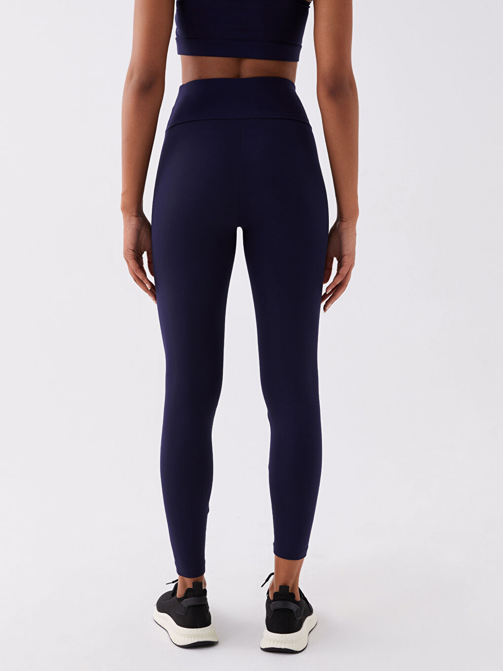 Lacivert Beli Lastikli Düz İnterlok Kadın Spor Tayt-5