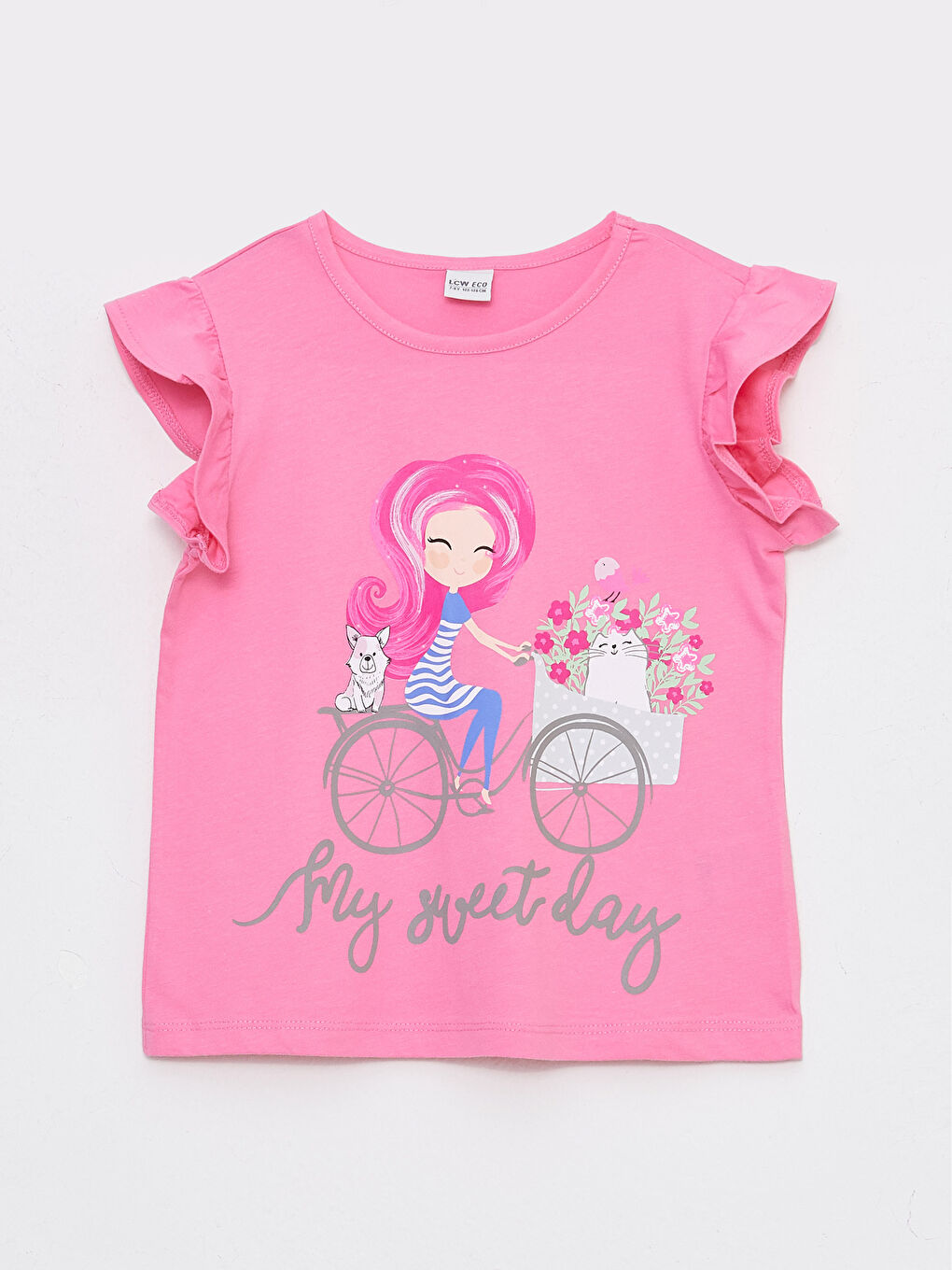 Crew Neck Printed Short Sleeve Girls' T-Shirt