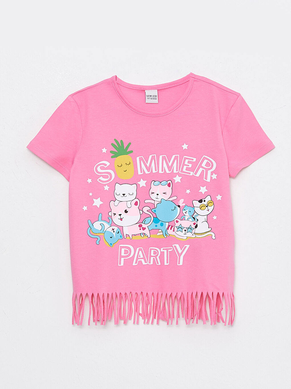 Pembe Bisiklet Yaka Baskılı Kısa Kollu Pamuklu Kız Çocuk Tişört