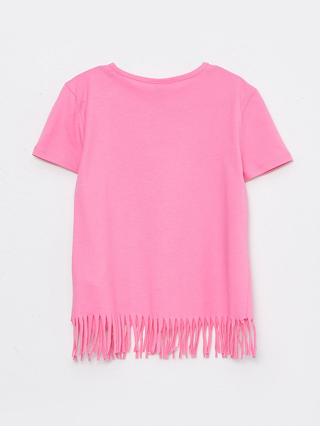 Pembe Bisiklet Yaka Baskılı Kısa Kollu Pamuklu Kız Çocuk Tişört-1