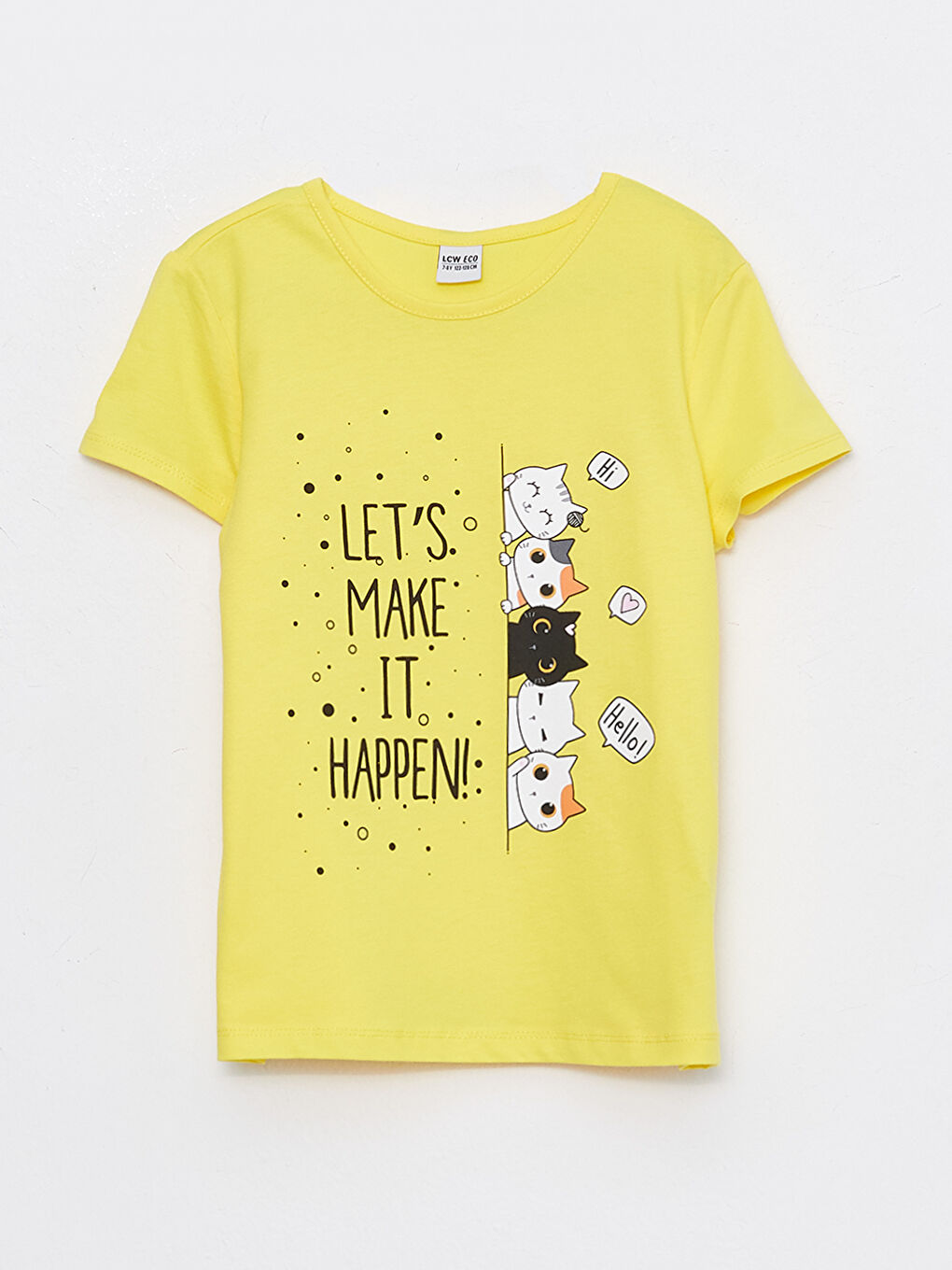 تيشيرت بناتي ياقة دائرية كم قصير قطن مطبوع