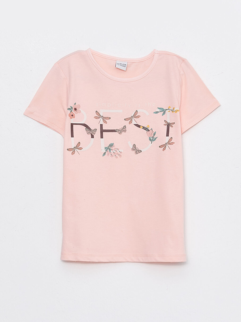 تيشيرت بناتي ياقة دائرية كم قصير قطن مطبوع