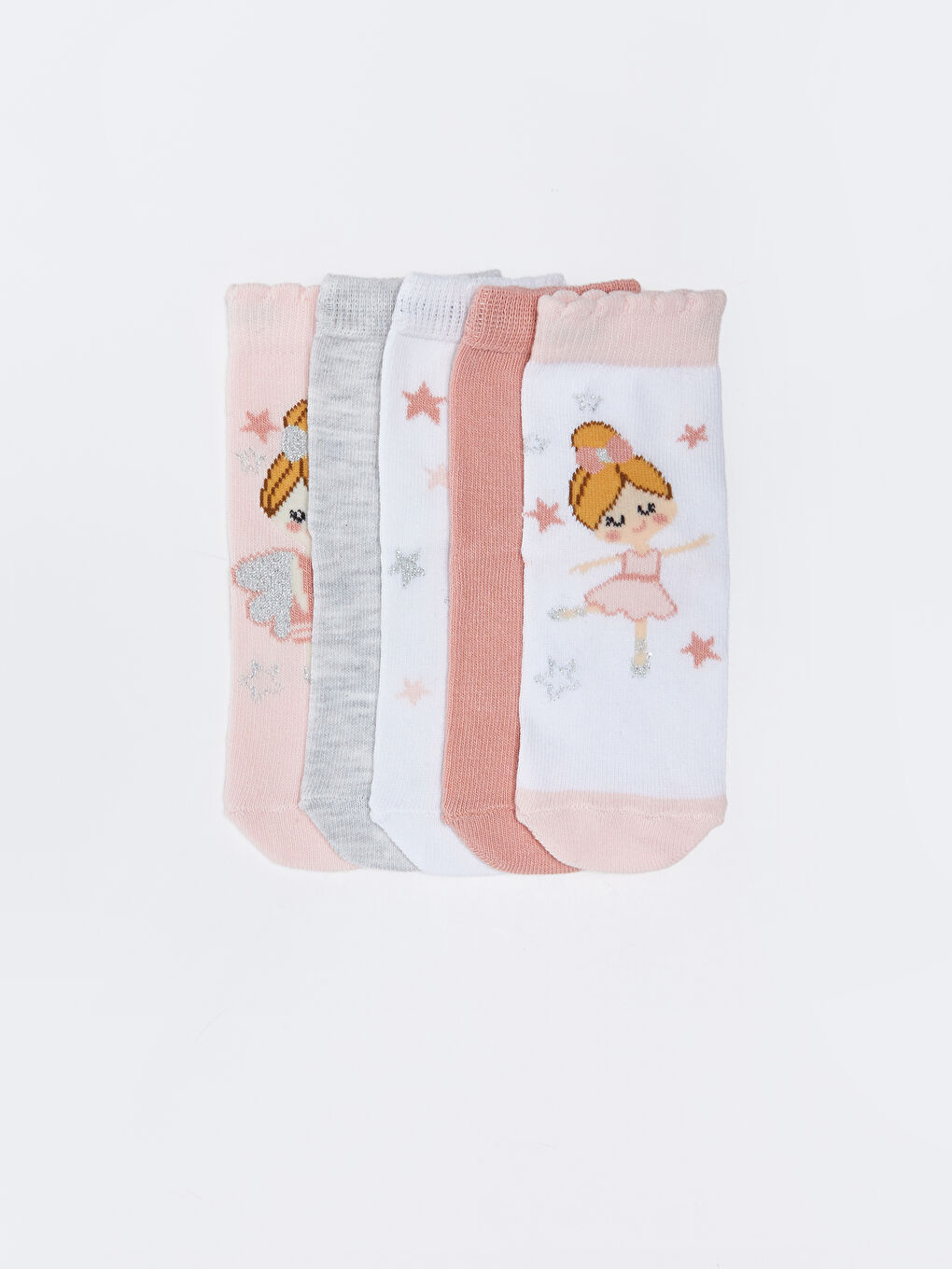 Beyaz Desenli Kız Bebek Soket Çorap 5'li