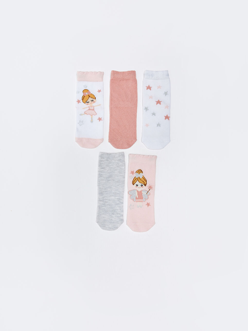 Beyaz Desenli Kız Bebek Soket Çorap 5'li-1