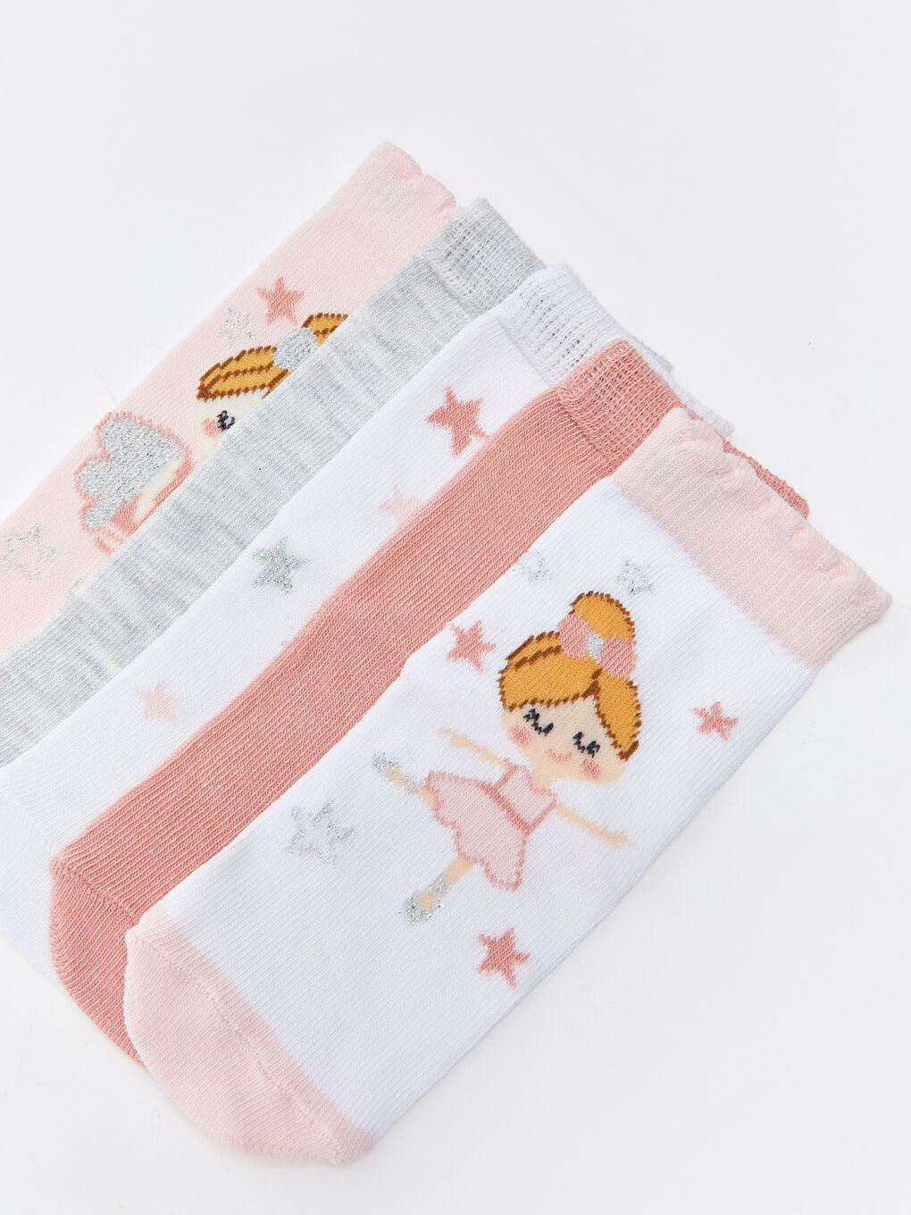 Beyaz Desenli Kız Bebek Soket Çorap 5'li-2