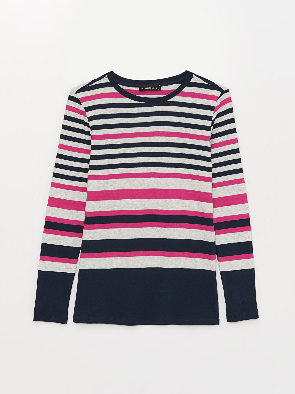 بلوزة كم طويل مخطط بياقة دائرية للسيدات-5