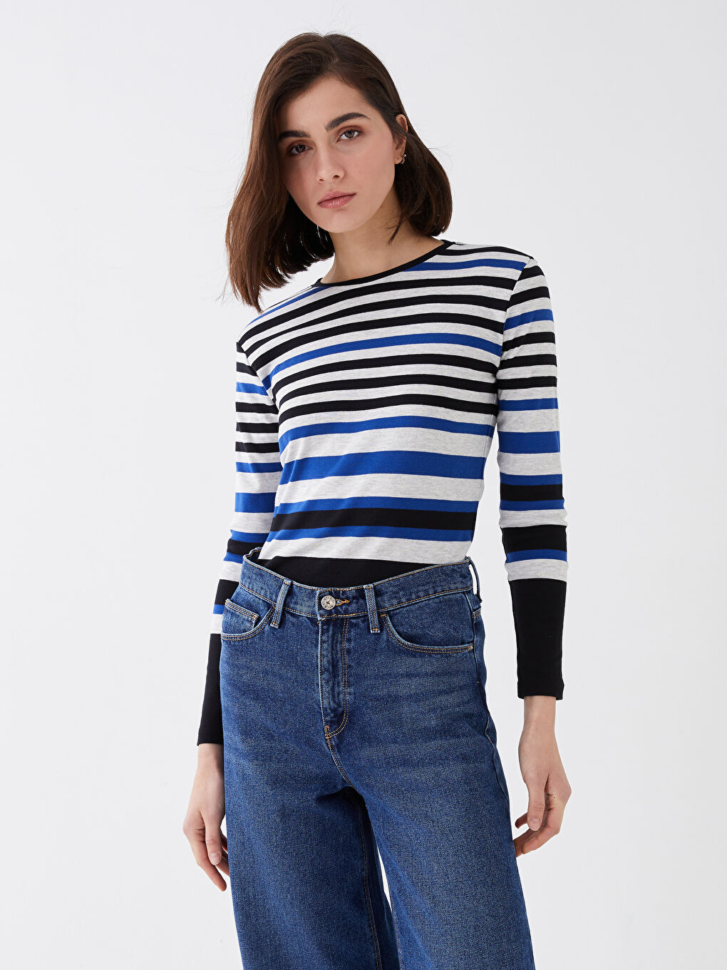 LCWAIKIKI Basic Crew Neck Striped Long Sleeve Women's Blouse -S33820Z8-LGS