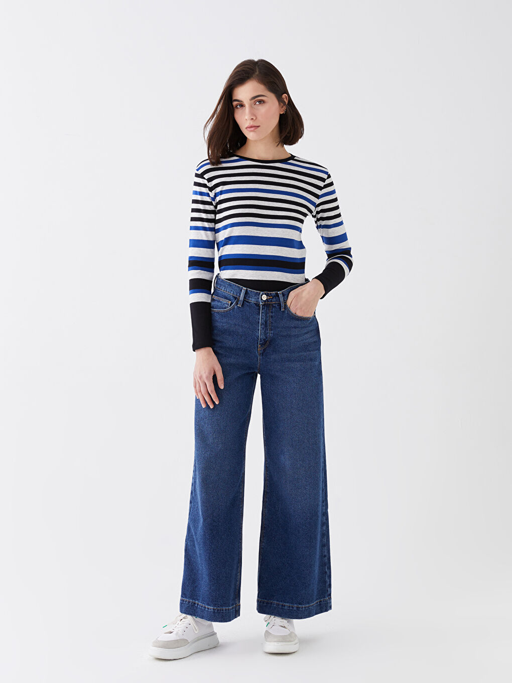 LCWAIKIKI Basic Crew Neck Striped Long Sleeve Women's Blouse -S33820Z8-LGS